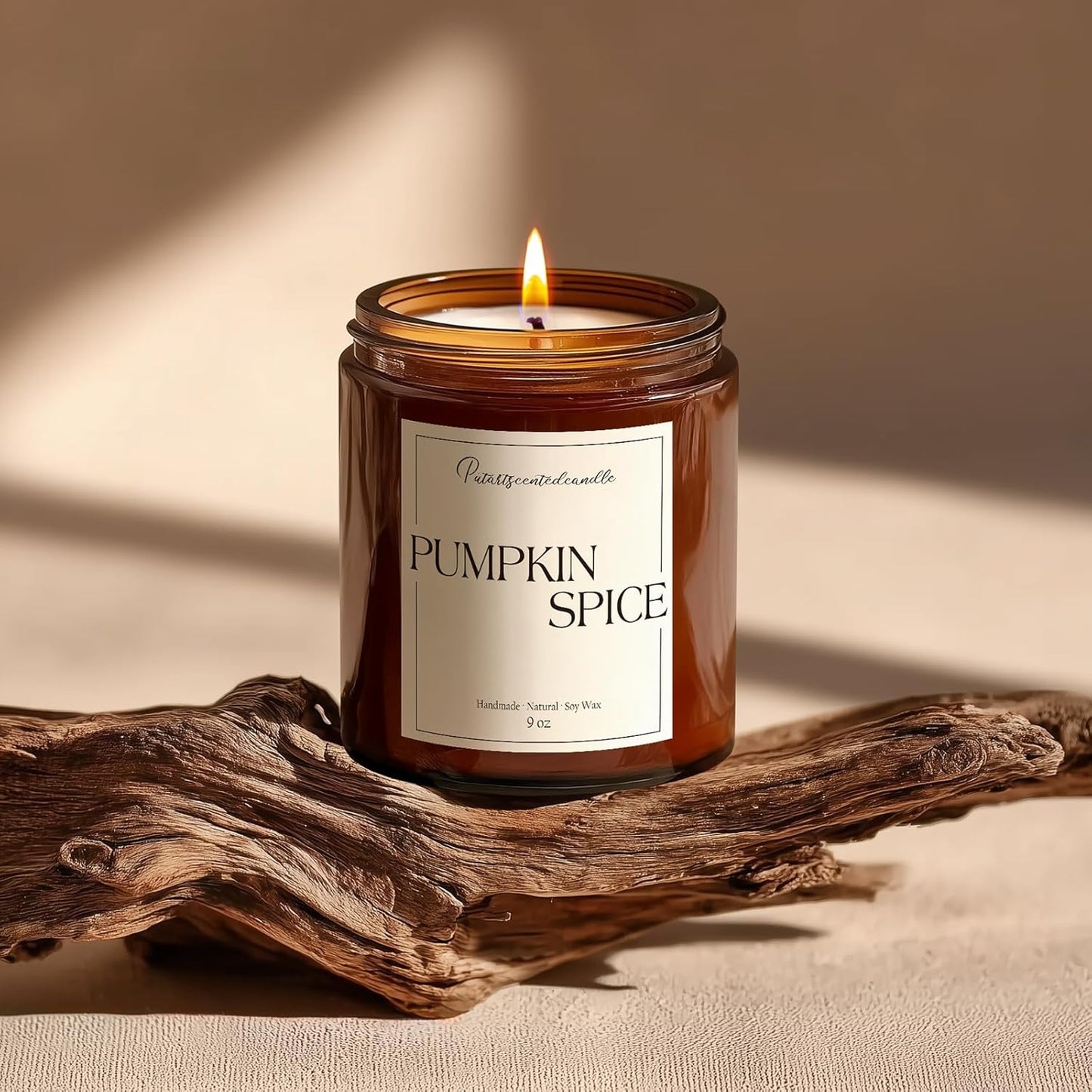 Pumpkin Spice Scented Candles for Home, Natural Soy Wax Aromatherapy Non Toxic Pumpkin Fall Candle Gifts for Women Men, Autumn Amber Glass Jar Candle Decoration for Halloween Holidays (9oz