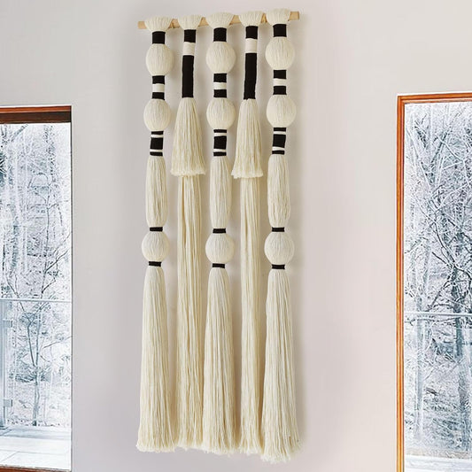 Macrame Wall Hanging Tassels Sphericity Cotton Textile Hanging Geometric Yarn Wall Art for Bedroom Living Room Decor 15.7" W x 39" L