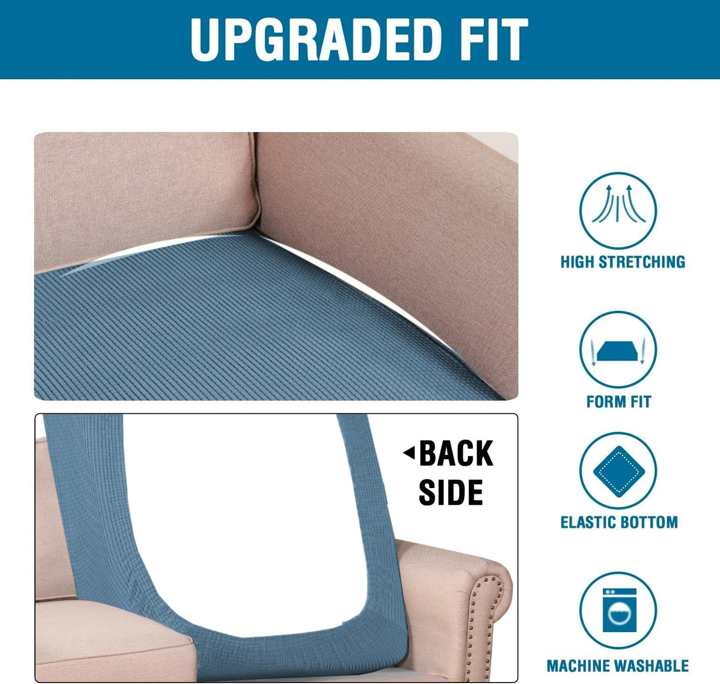 H.VERSAILTEX Super Stretch Individual Chaise Cover Sectional Couch Covers for L Shaped Sofa Both Left/Right Featuring Thick Jacquard Textured Twill Fabric (1 Piece Chaise Cover, Dusty Blue)