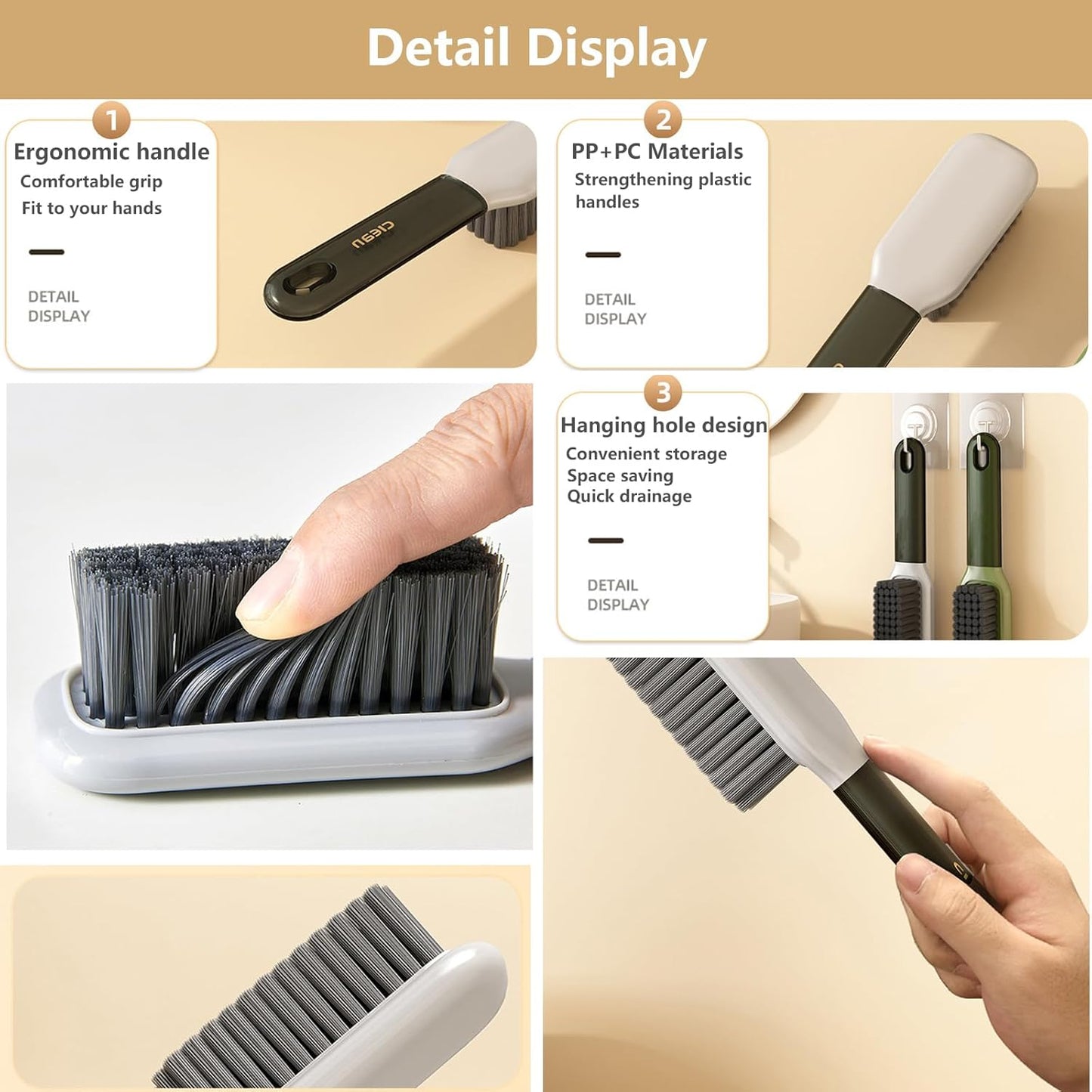 Laundry Stain Brush Household Scrub Brush Laundry Brush for Stain Removal,Soft Bristle Brush 2 Pack Stain Brush for Clothes Scrubbing Bathroom Cleaning Brush,Easy to Hold