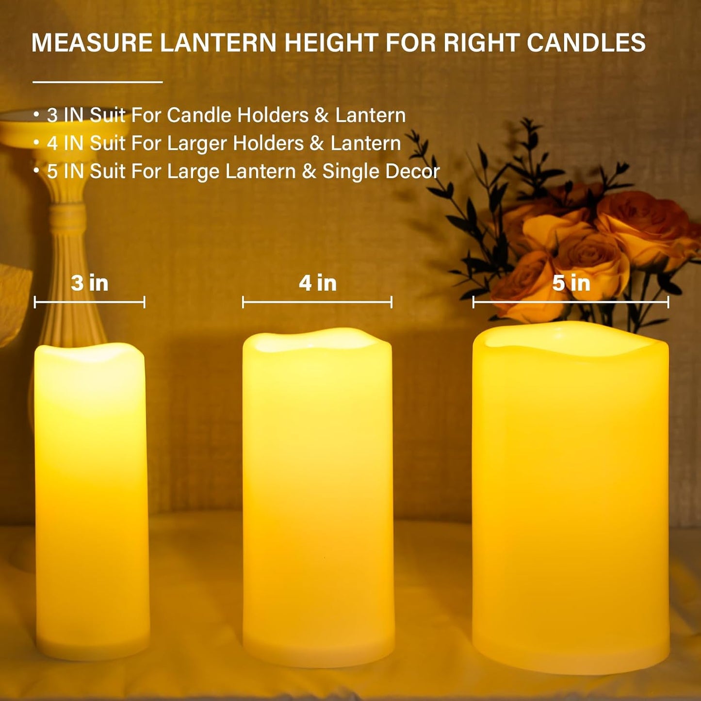 NURADA Large Outdoor Flameless Candles 6" 8" 10" x 5" - Waterproof LED Pillar Flickering Candle Battery Operated with Timer Remote for Patio Porch Lanterns - Ivory White Set of 3