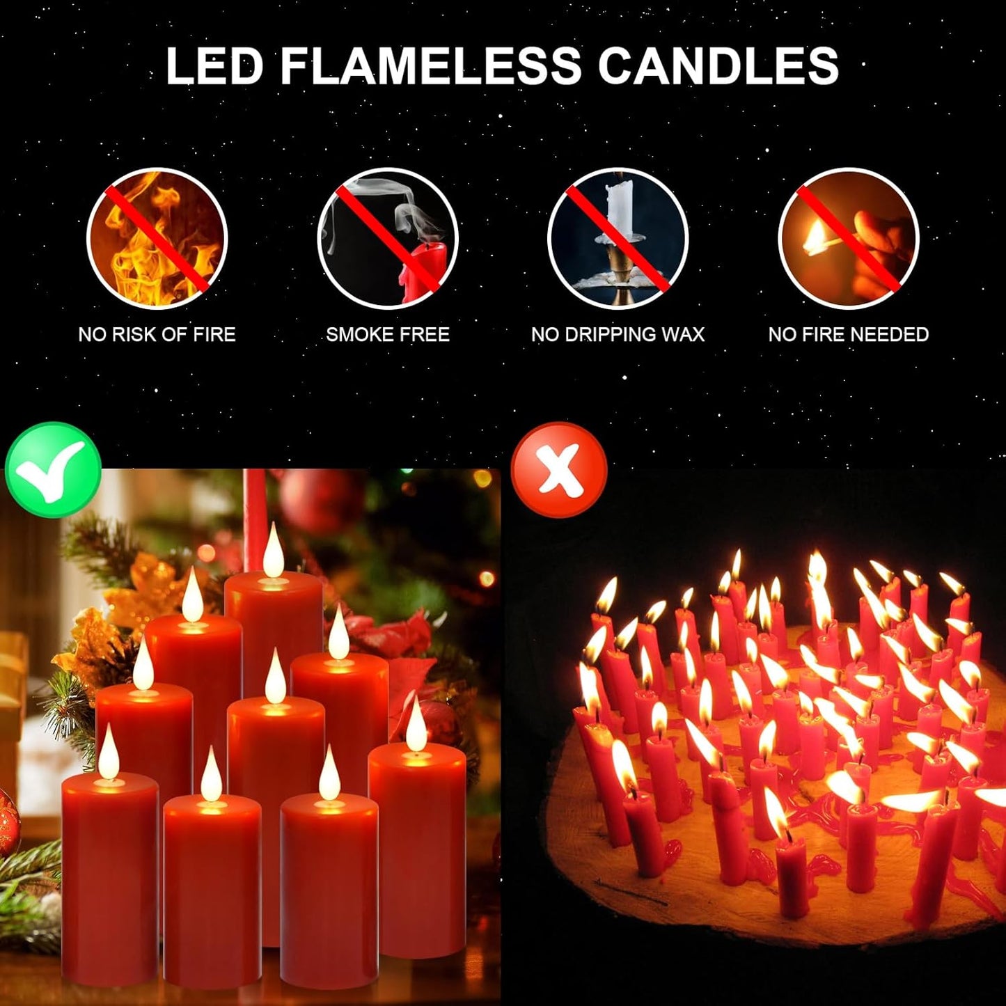 Flameless battery Operated LED candles 3D wick with10 key button remote control 24-hour timer Set of 9 electric flickering pillar real wax ApplyTo Party, Wedding,Dinner，gift and Home Decoration