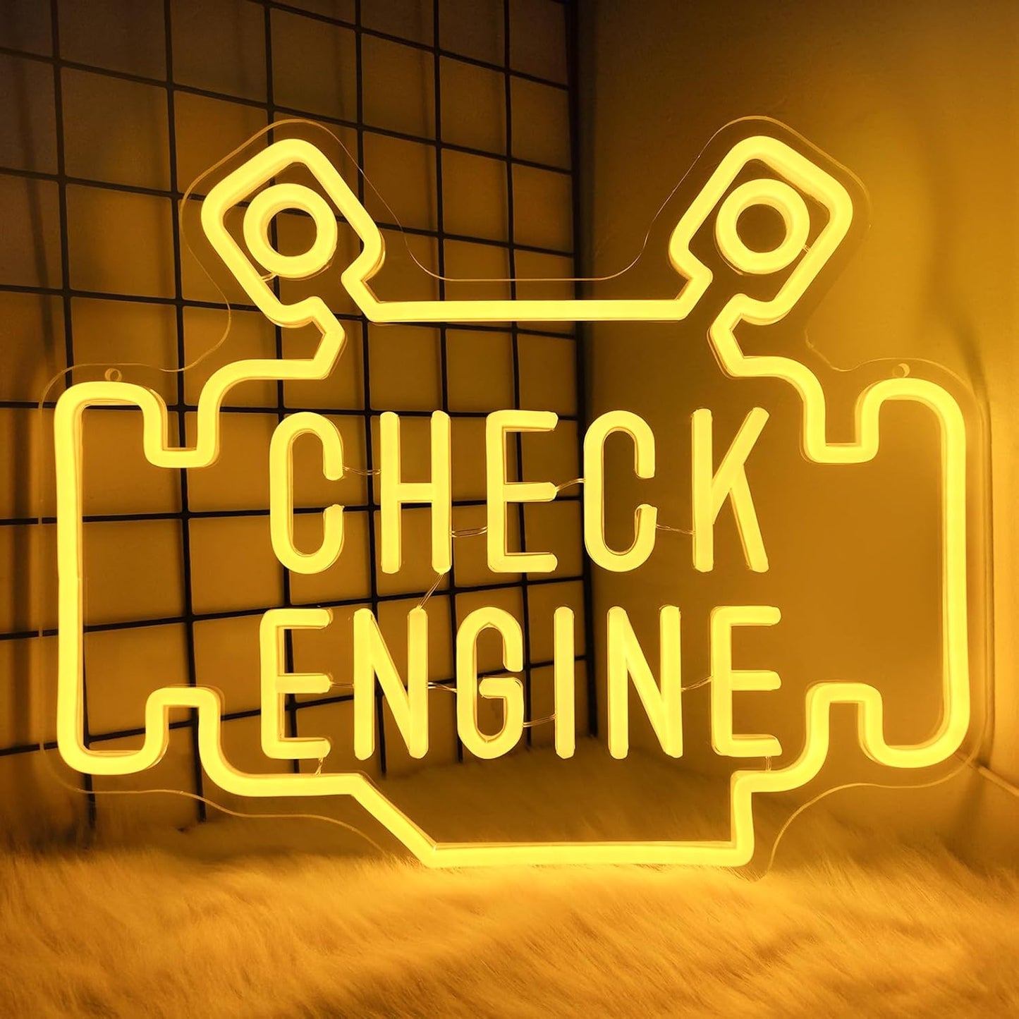 Check Engine Neon Signs for wall decor, Garage Neon Sign for Man Cave, Piston Engine Led Light Signs with Dimmer, Piston Decoration USB Powered with Switch