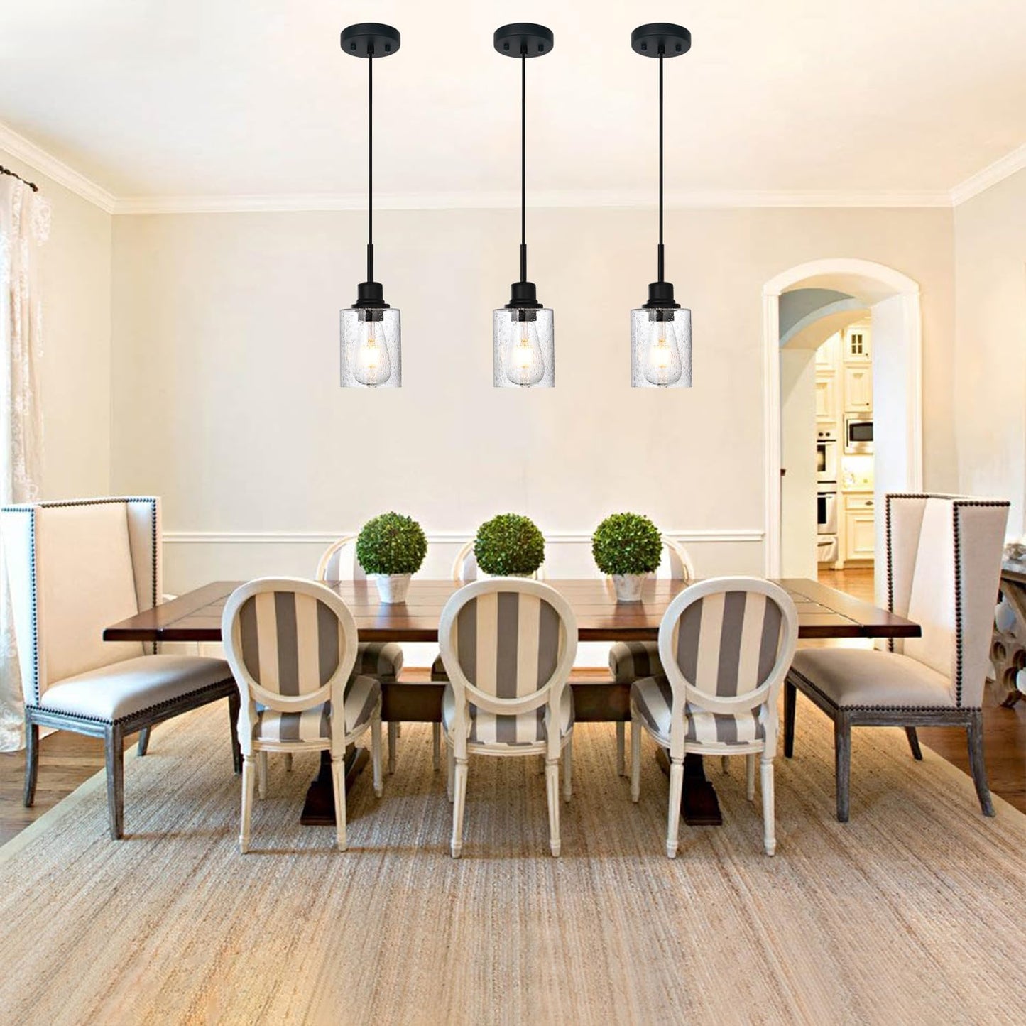 Modern Farmhouse Mini Chandeliers 3 Pack Black Pendant Lights Kitchen Island with Seeded Glass, Dining Room Lighting Fixtures Hanging Ceiling for Sink Bar Hallway Porch Corridor Bedroom