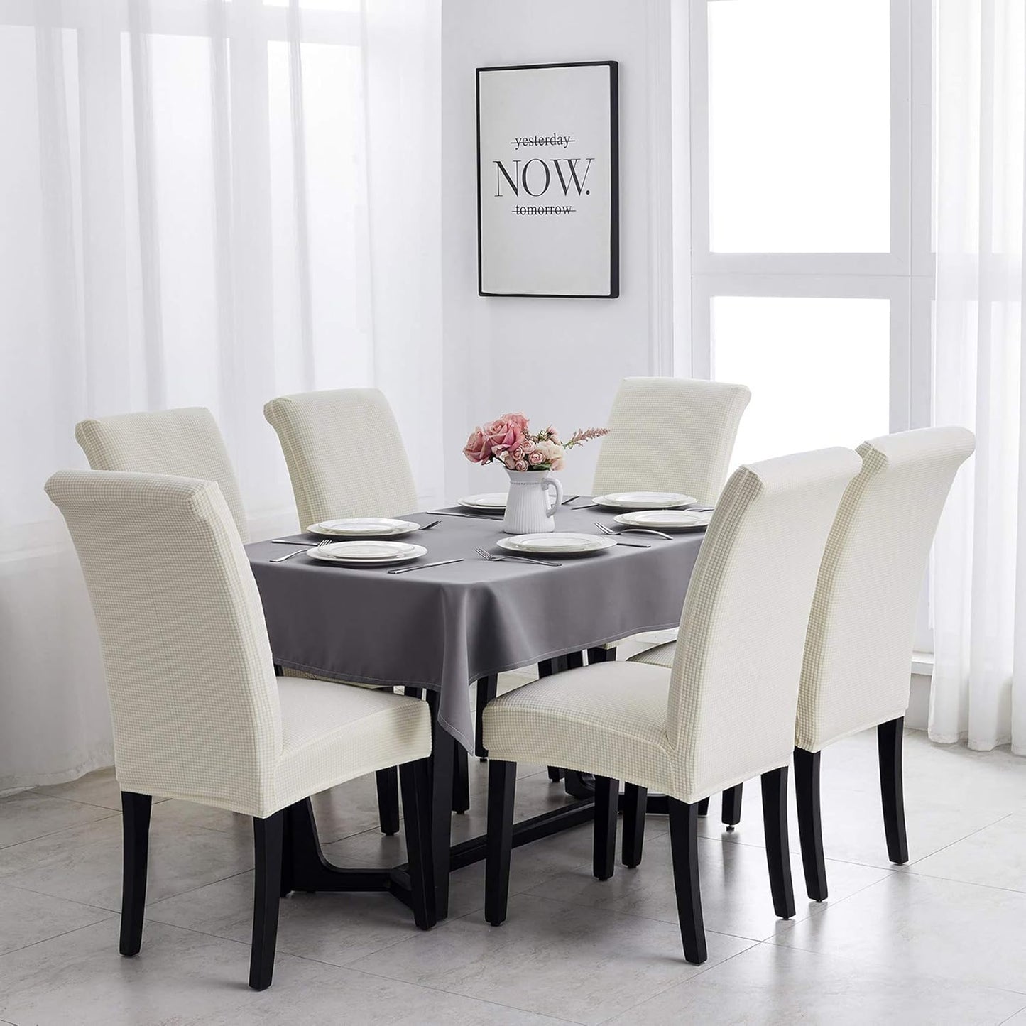 Joccun Chair Covers for Dining Room Set of 4, Dining Chair Slipcovers Stretch Dining Room Chair Covers Seat Protector,Washable Parsons Chair Cover for Home,Hotel,Banquet(Ivory,4 Pack)