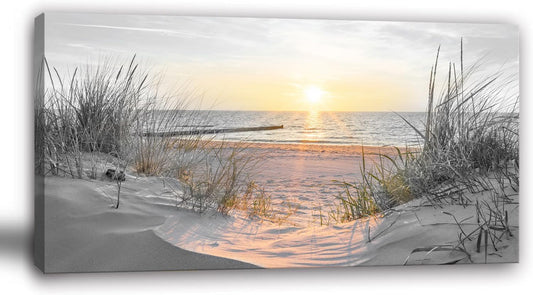 Yxbhhym-Large Wall Decor Living Room Black and White Sunset Beach Wall Art Ocean Picture Print Coastal Decor Seascape Artwork Sea Painting Poster Bedroom Wall Art Framed Office Home Decor