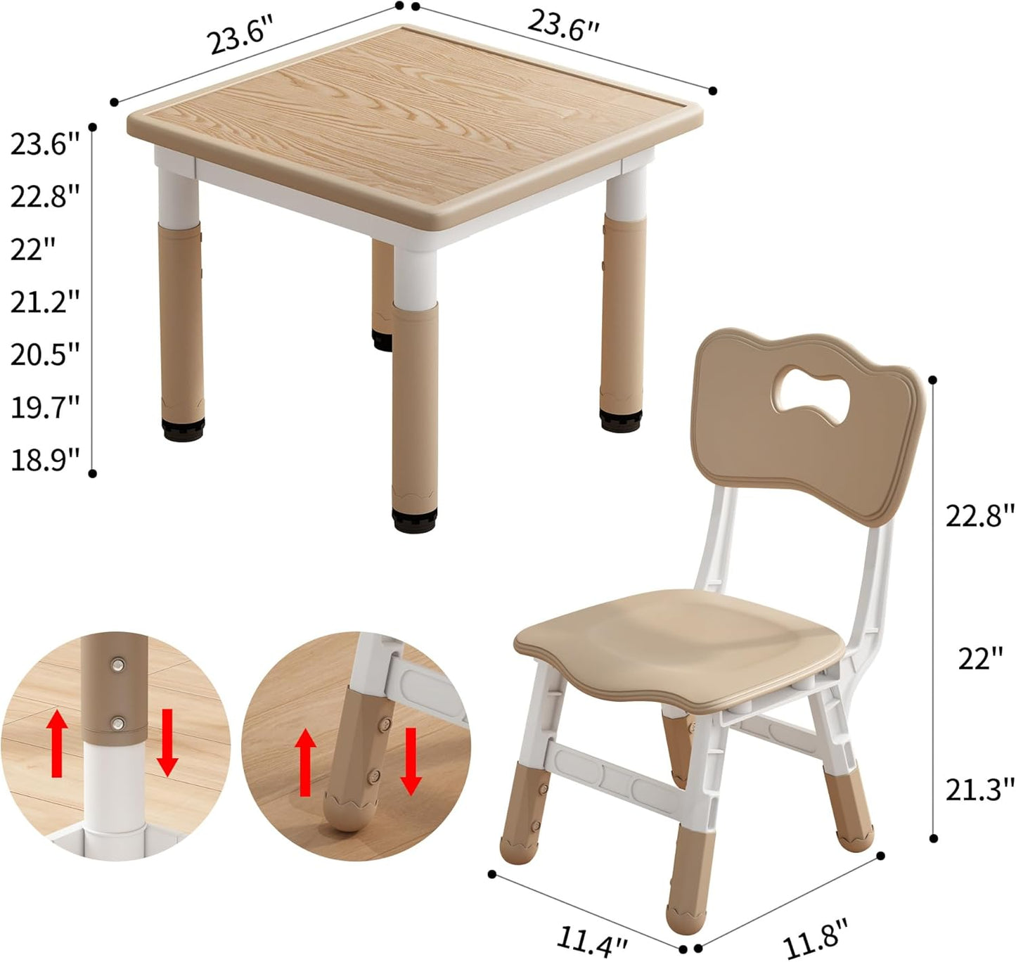 Kid Table and Chairs, Height Adjustable Childrens Table and Chair Set, Kids Tables for Age 2-8, Graffiti Desktop, Table for Kids with 4 Seats, Small Kids Table, Max 300lbs
