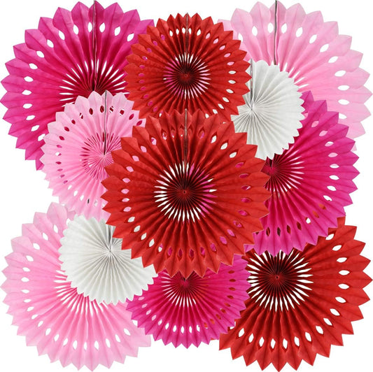 BEISHIDA Red Pink Rose Red Hanging Tissue Honeycomb Round Paper Fans Decor Kit for Birthday Girl Kid Shower Bachelorette Wedding Christmas Backdrops Anniversary Party Supplies（11 Packs）