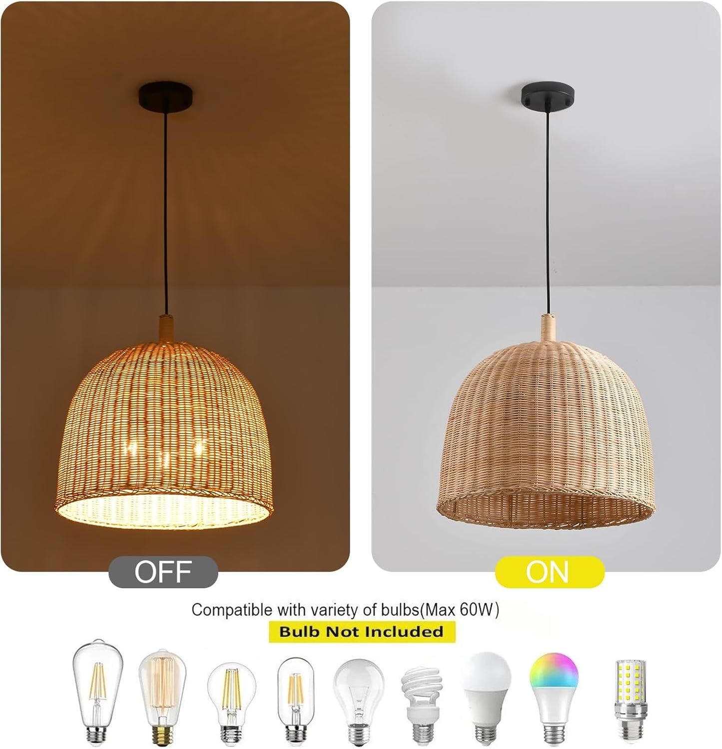 3-Light Rattan Pendant Light,17.7" Boho Pendant Light Wicker Hanging Light,Hand-Woven Rattan Chandelier for Dining Living Bedroom Kitchen Farmhouse