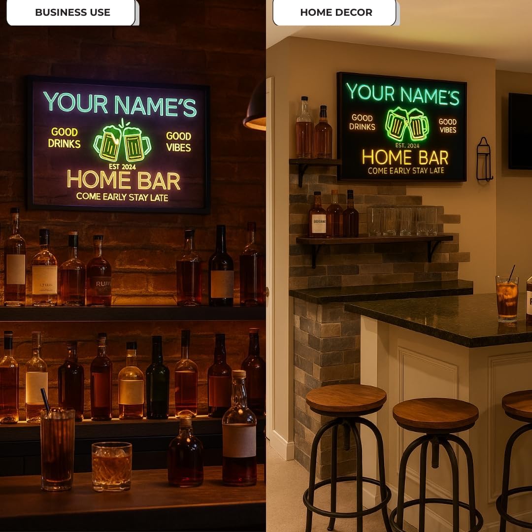 Personalized Bourbon Bar Signs with Your Name for home wall light up with personalized pub name, man cave accessories, beer themed neon customizable lighted sign