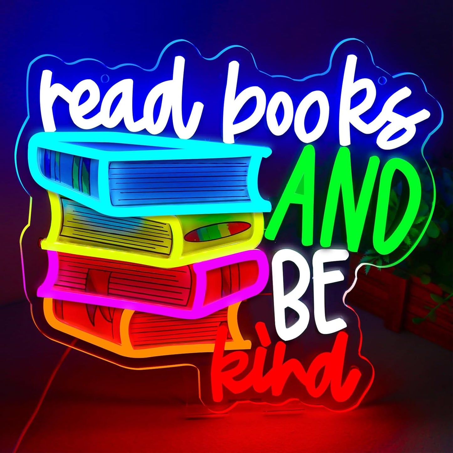 LED Read Books Be Kind Neon Signs Classroom Neon Lights Wall Decor for Reading Room, Classroom, Bookstore, Library, Museum, Study Room Gifts Art for Book Lover, Kids,Friends,family-13.4 x 12.6 IN-USB Powered-Acrylic