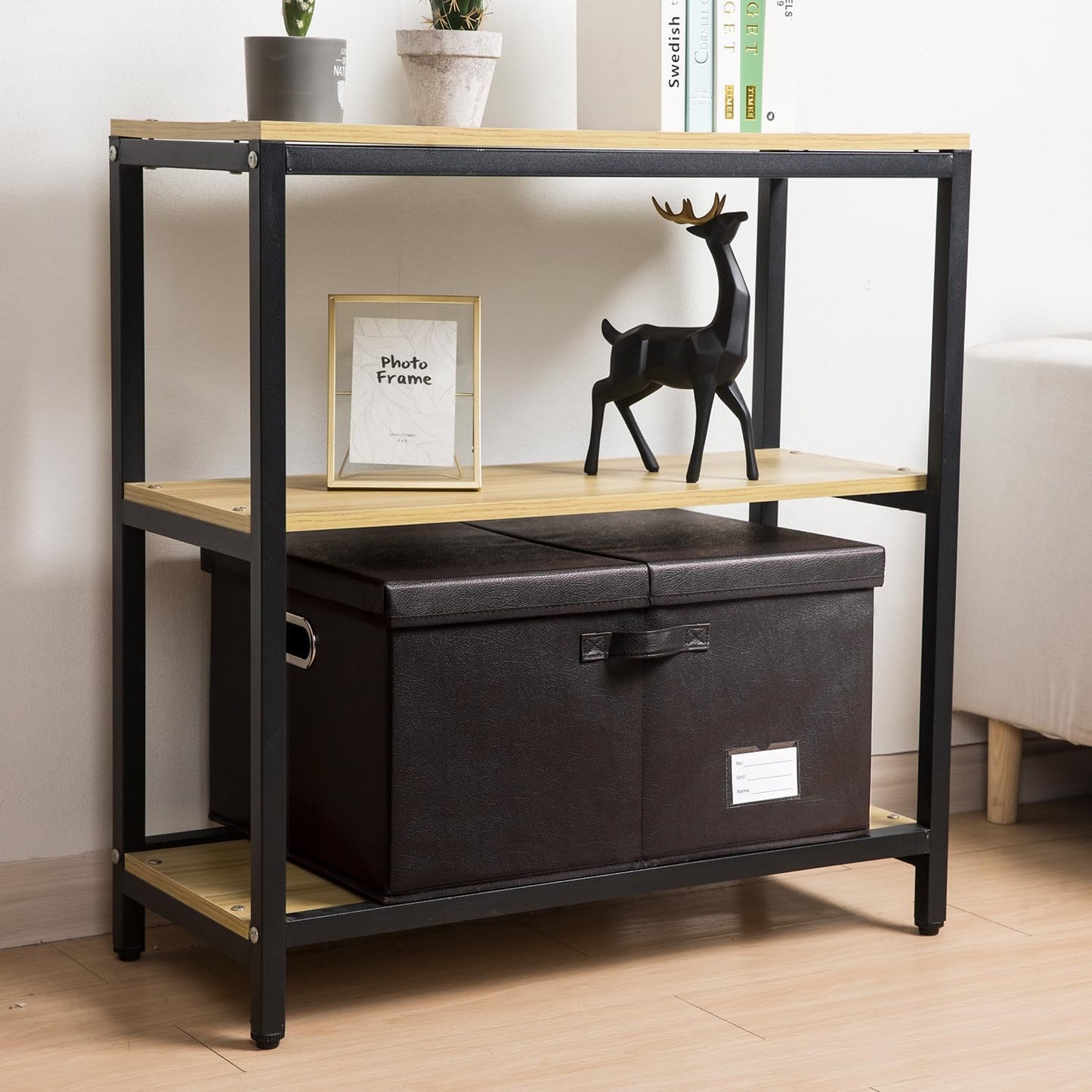 PRANDOM Collapsible Storage Box with Lid [1-Pack] Leather Fabric Foldable Storage Bin Organizer Container Basket Cube with Cover for Home Bedroom Closet Office Nursery Black (22.8X15.7X11.8)