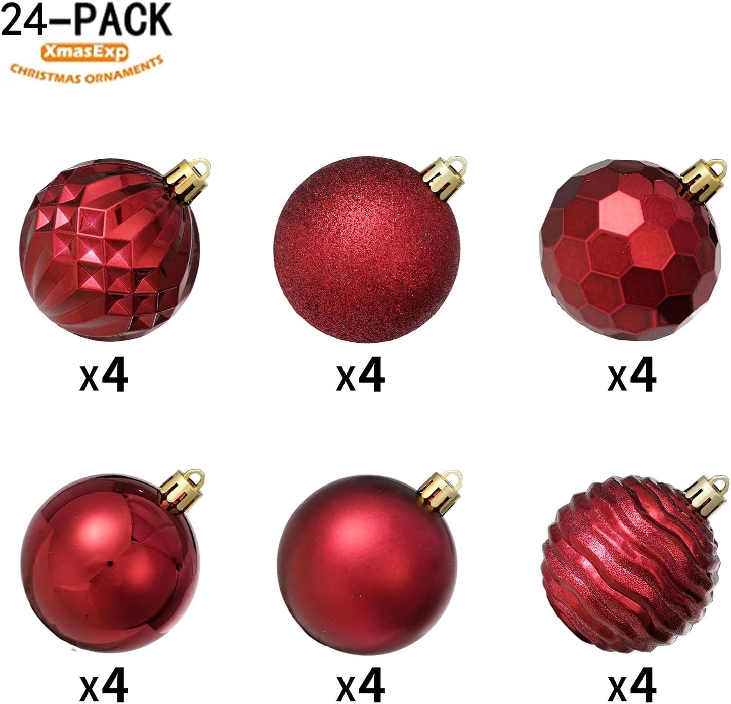 XmasExp 24ct Christmas Ball Ornaments Shatterproof Xmas Tree Hanging Balls Decorations Perfect for Holiday Wedding Christmas Decor(2.36"/60mm, Burgundy)