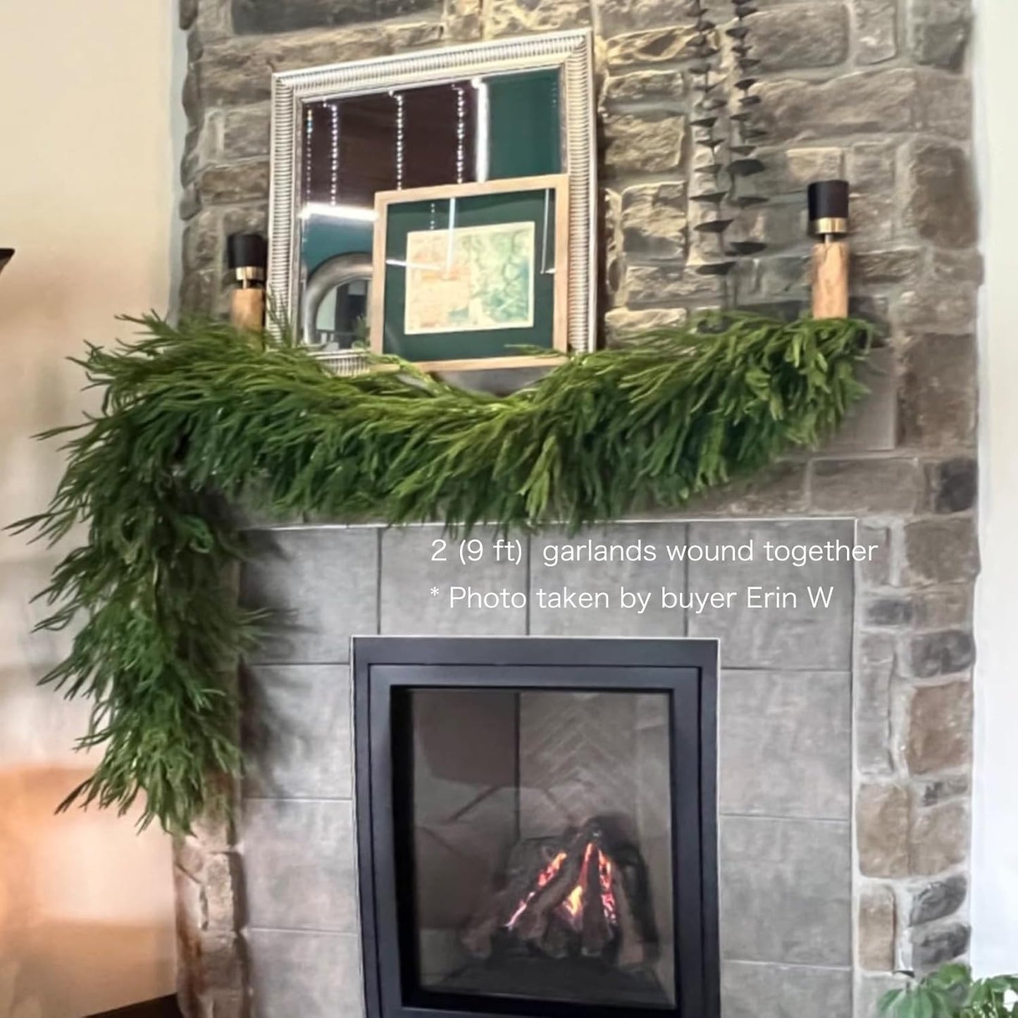 2PCS 9FT Christmas Garland Norfolk Pine Garland Real Touch Artificial Greenery Garland for Mantle Fireplace Table Indoor Outdoor Decor (Full)