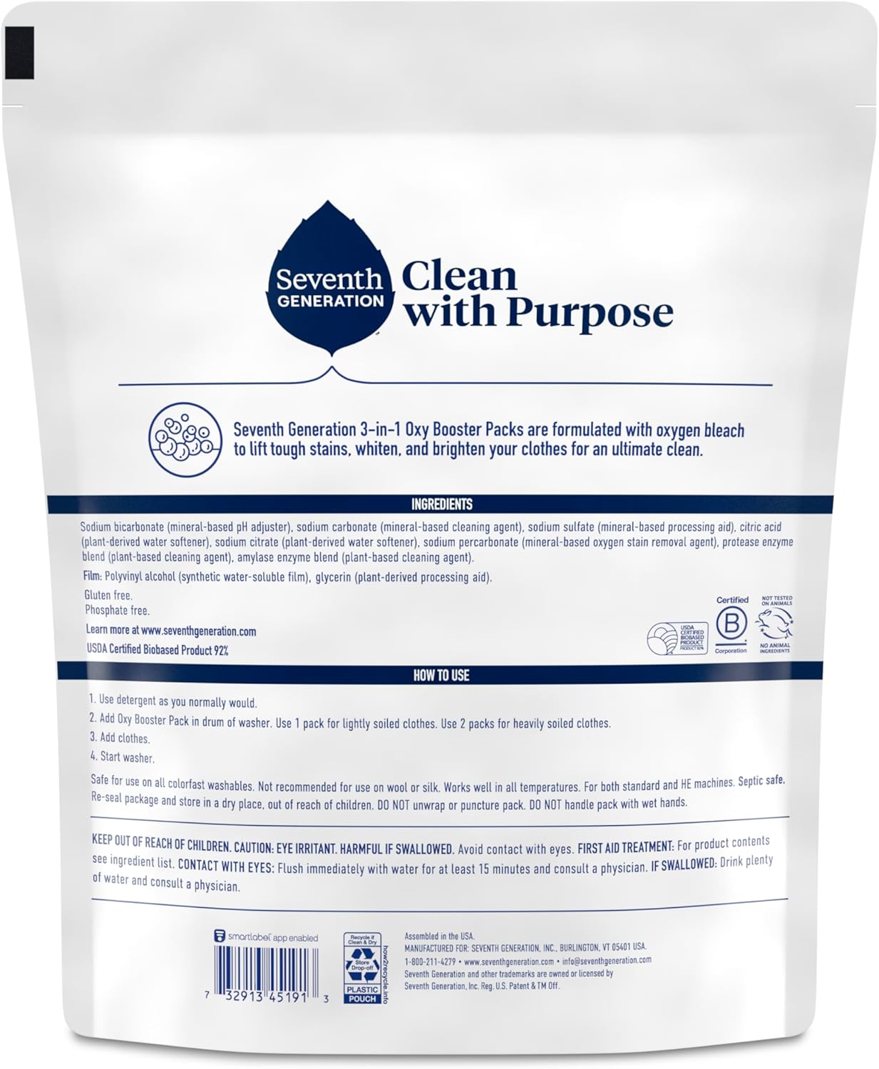 Seventh Generation Oxy Booster Stain Remover Packs Fragrance Free Power+ Stain Remover For Clothes 25 Count