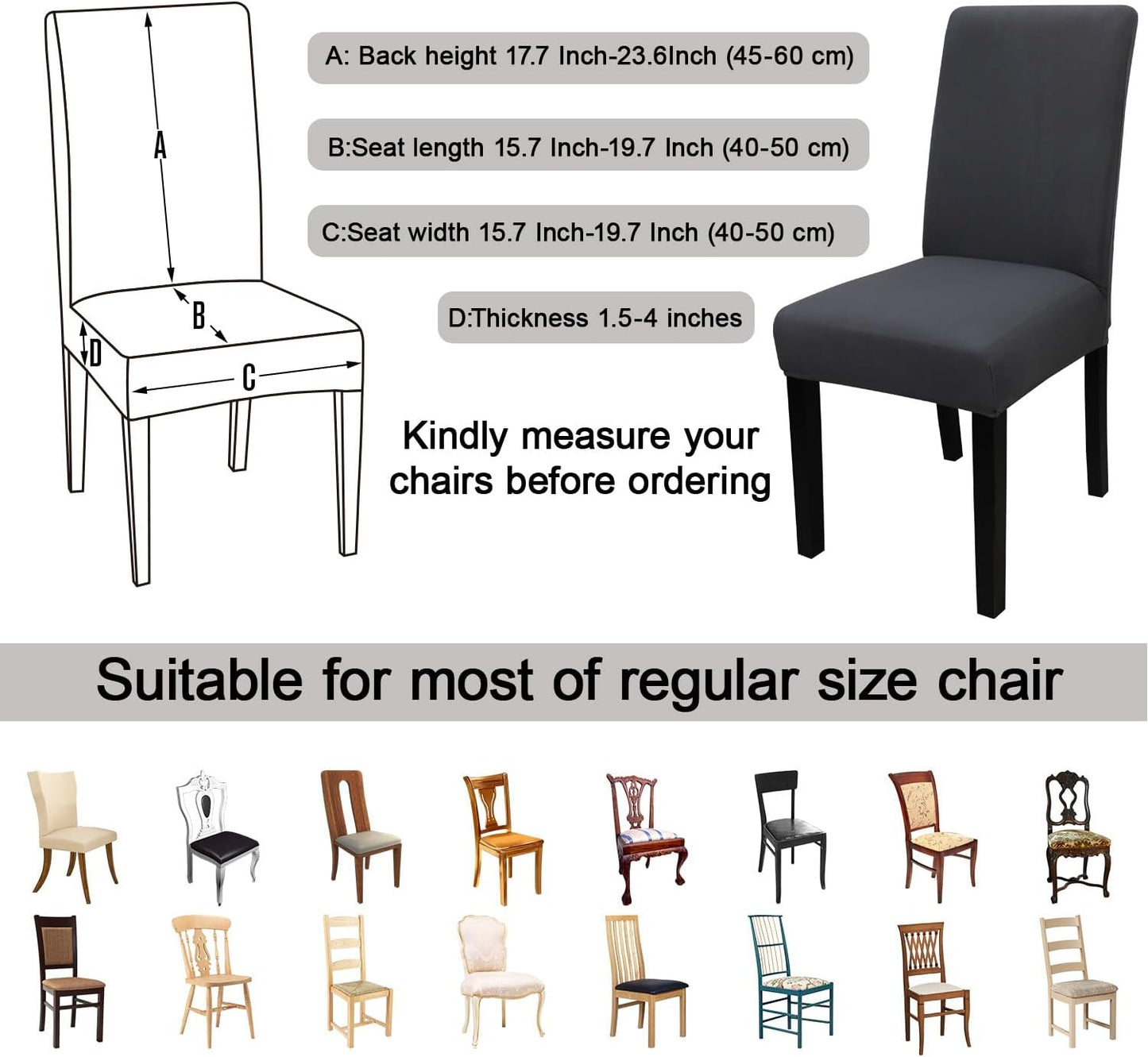 JQinHome 4 Pcs Dining Chair Slipcover, High Stretch Removable Washable Chair Seat Protector Cover for Home Party Hotel Wedding Ceremony