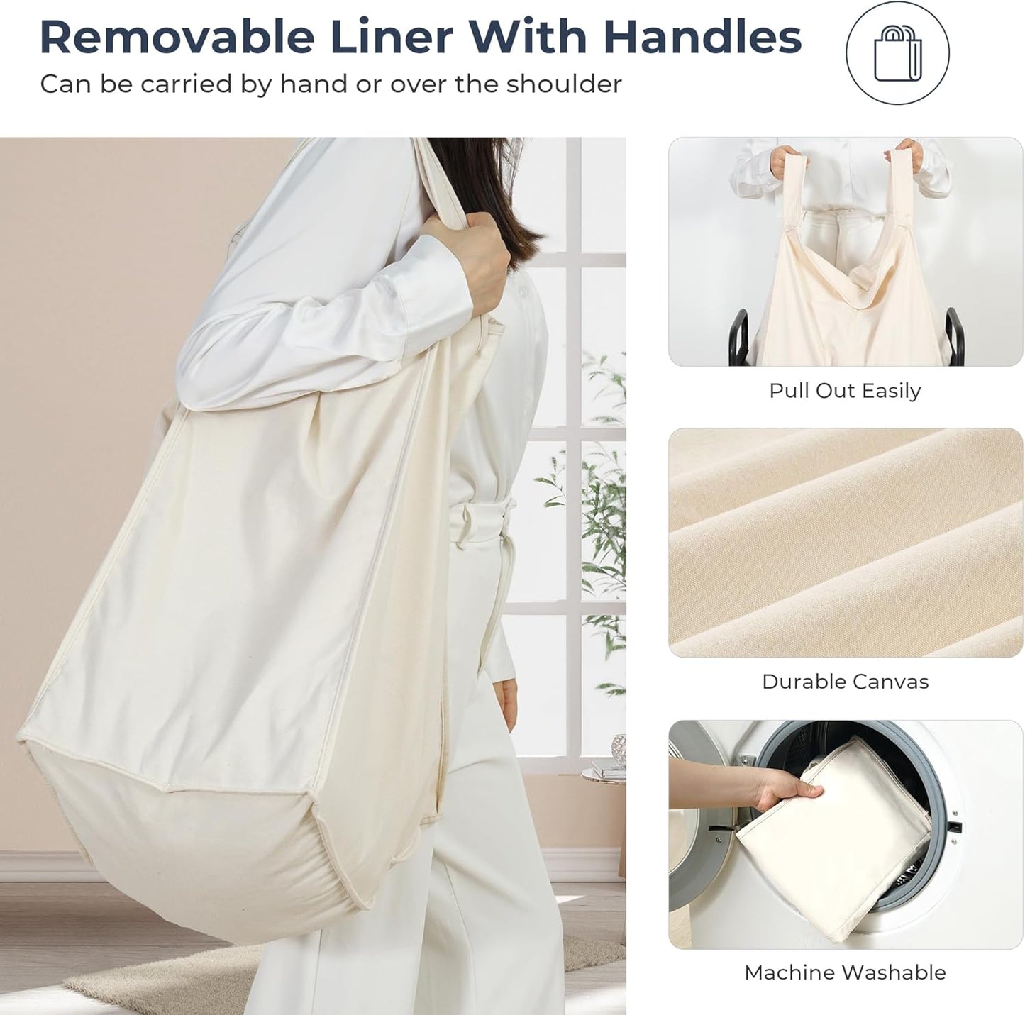 STO STO Laundry Hamper 3 Section, 120L Rolling Laundry Sorter Cart with Removable and Washable Liner Bag, Rolling Clothes Hamper with Metal Handle for Laundry Room and Bedroom