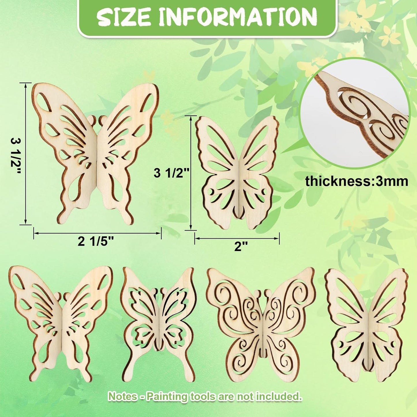 COCHIE DIY 3D Spring Butterfly Wood Crafts to Paint for Kids Adults, Paintable Unfinished Wooden Slices for Craft, Butterflies Cutouts Ornaments for Painting Decorations (24 PCS)