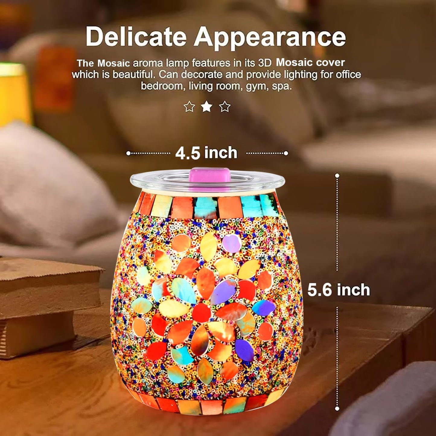 Dicimi Mosaic Glass Electric Wax Melt Warmer, Candle Warmer & Essential Oils Burner - Premium Wax Melts Burner (Petal)
