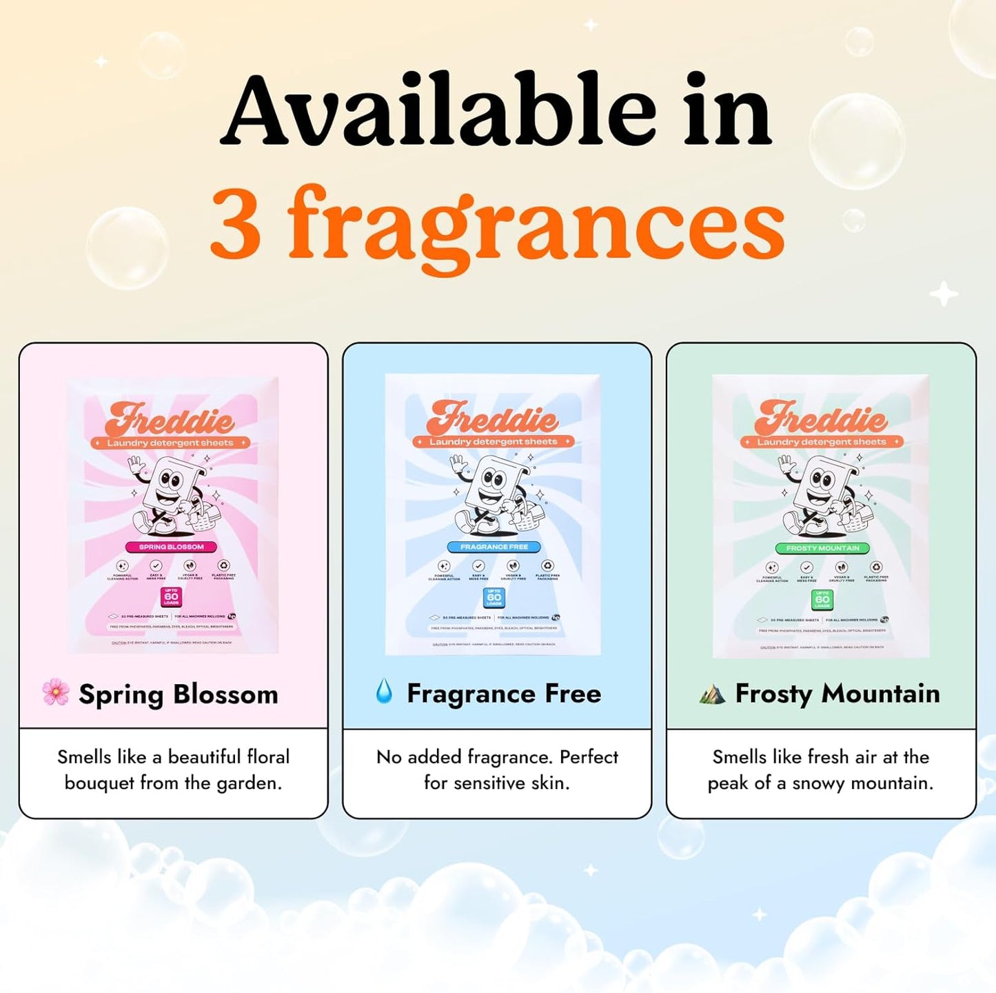 Freddie Low-Waste Laundry Detergent Sheets – Jug Free Format – Pre-Measured Strips – 60 Loads – Unscented for Sensitive Skin