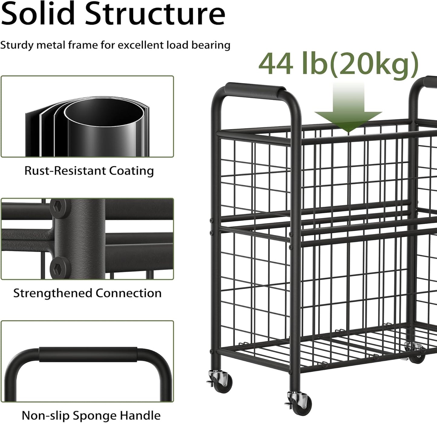 Laundry Hamper 2 Section, 110L Rolling Laundry Sorter Basket with Wheels, 2 Compartment Clothes Organizer Cart, Pull-Out Removable Bags for Laundry Room, Bathroom, Bedroom, White