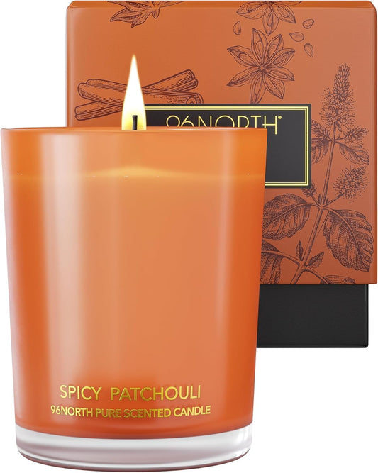 96NORTH | Spicy Patchouli Candle | 100% Soy Wax | One Wick Candle Jar | Non Toxic | Up to 35 Hours Burning Time | Aromatherapy Gift for Men and Women