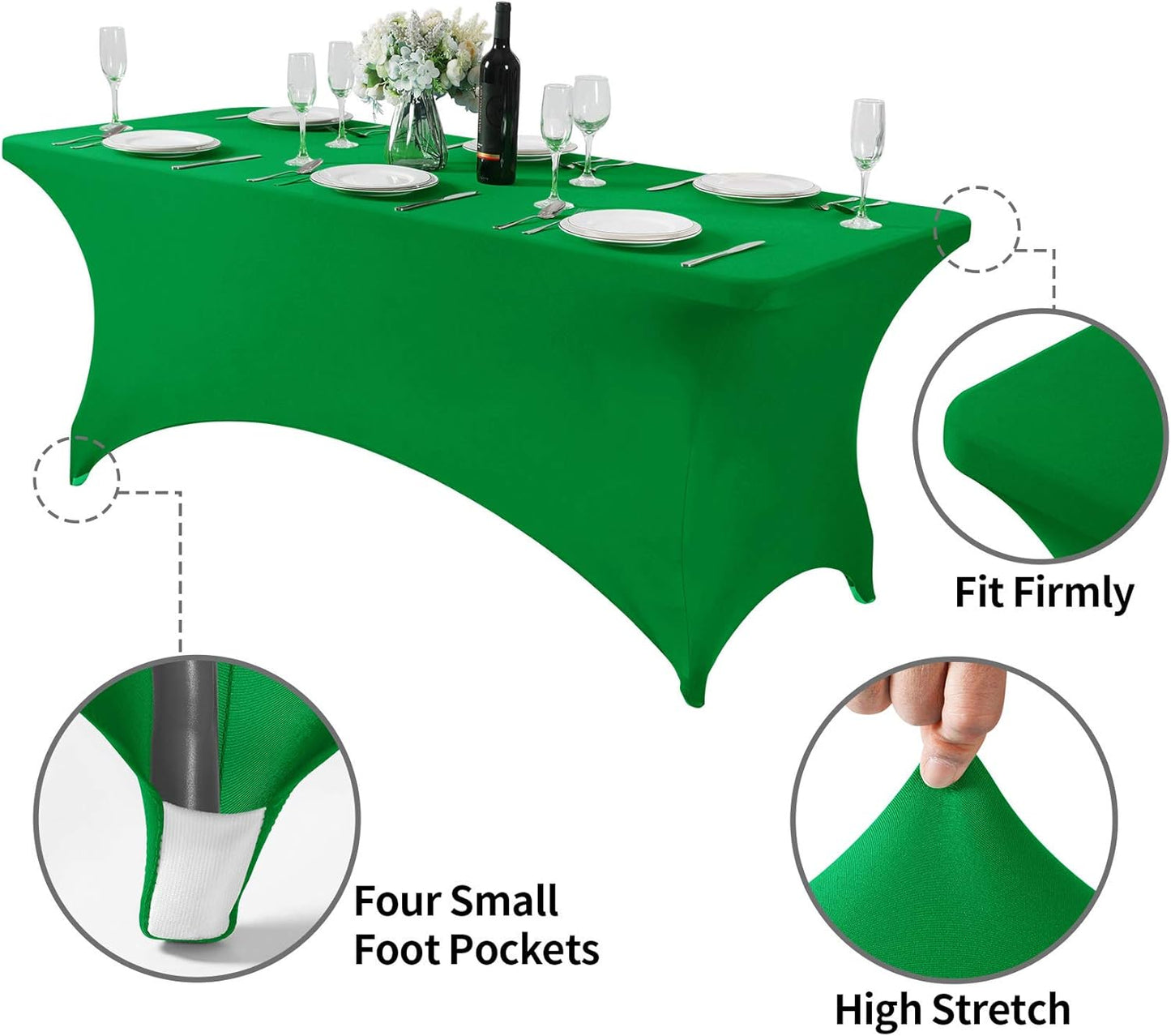 2Pack Spandex Table Cover for 6Ft or 4fT or 8ft Table Universal Fitted Stretch Tablecloth for Party, Banquet, Wedding and Events-Emerald