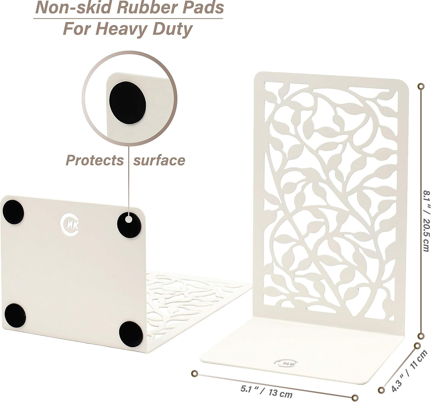 CNK Infinite Leaves Bookends - Metal Set of 2 for Heavy Books, Home Office & Decorative Book Stoppers