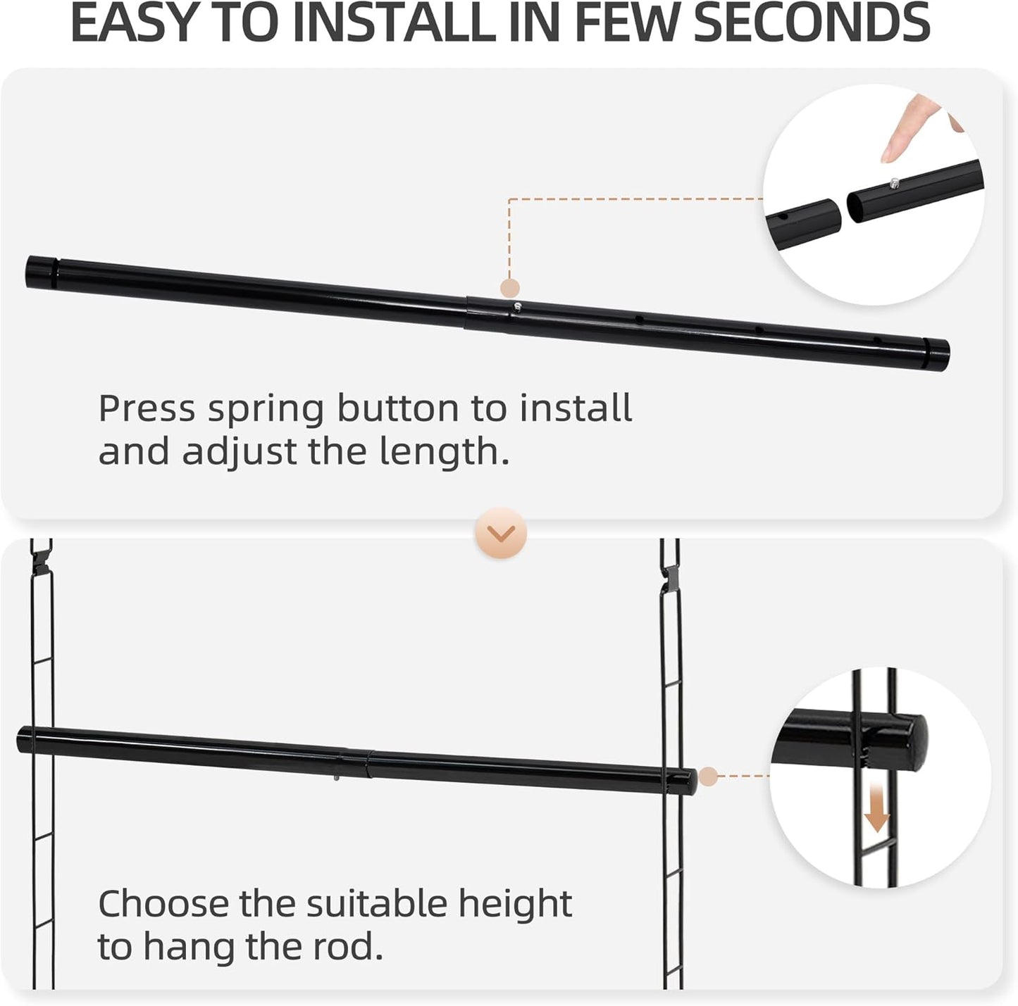 STORAGE MANIAC Hanging Closet Rod, Adjustable Width and Height Closet Hanging Organizer, Space-Saving Clothes Hanging Bar, Closet Extender Hanging Rod Double Closet Hanging Rod, 2 Pack Black