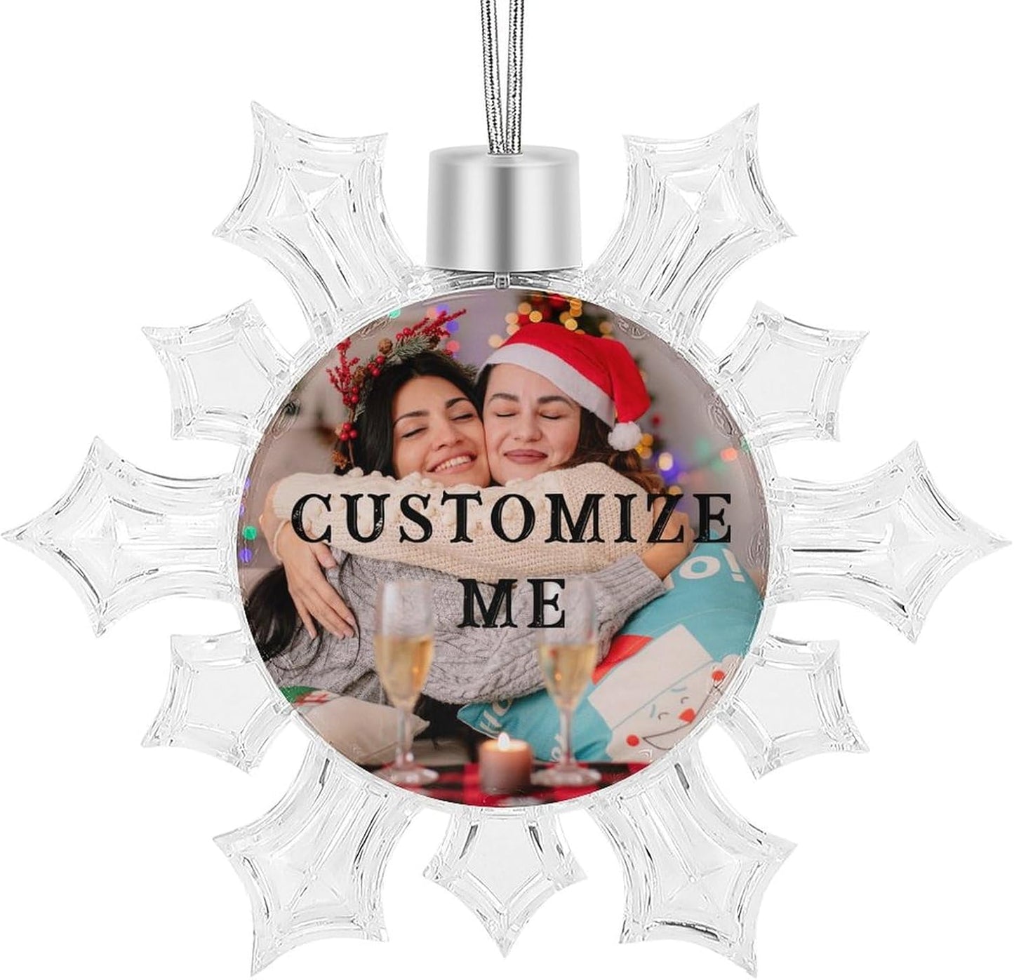 Personalized Christmas Ornaments - Custom Picture & Text Ornaments for Christmas 2024, Baby's 1st Christmas Ornament with Picture for Xmas Tree Custom Gifts for Family, Mom, Dad, Friend (Snow)