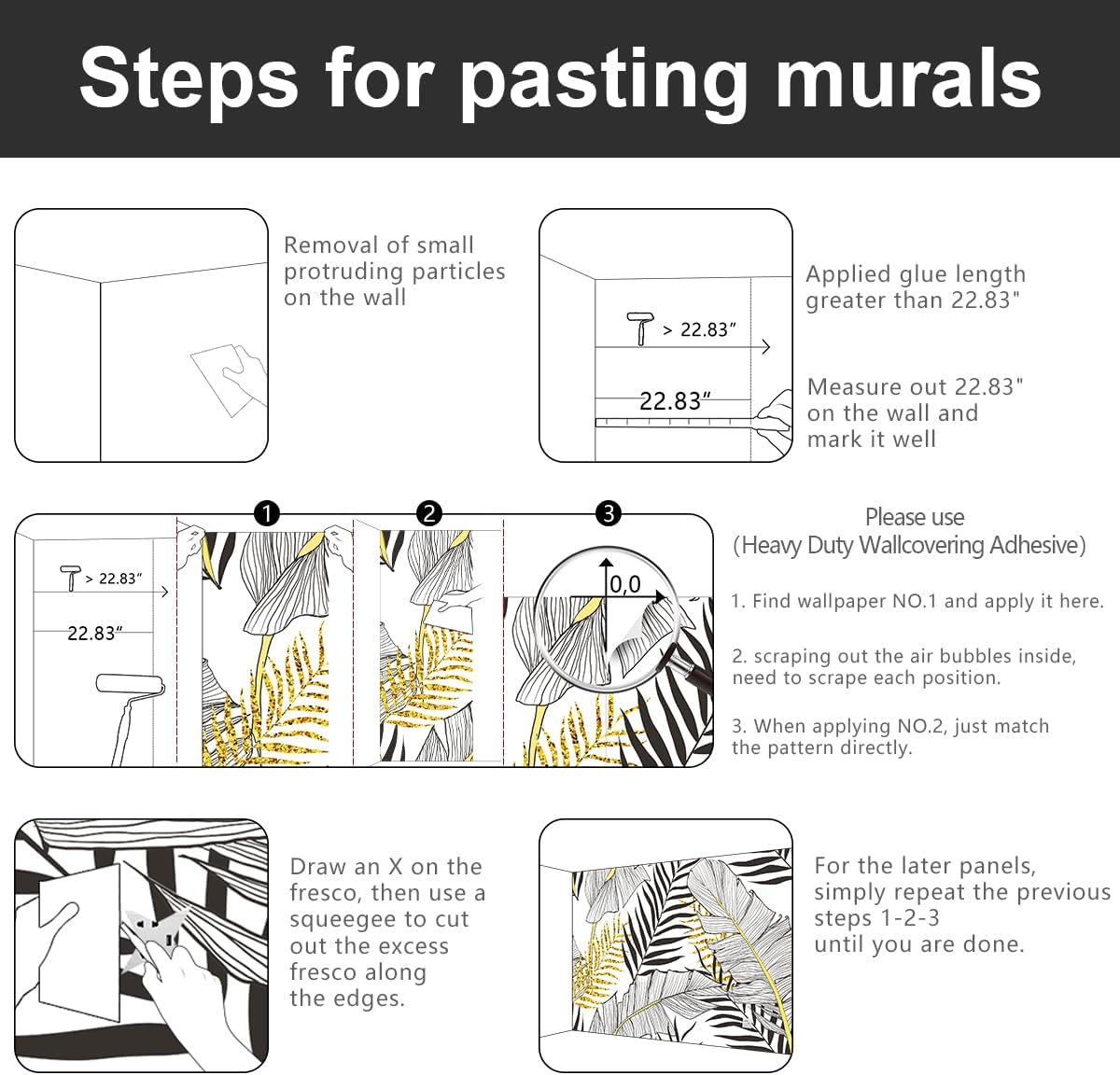 -Black and Gold Tropical Botanical Banana Leaf Fabric Wallpaper Living Room Bedroom Bathroom Abstract Plant Large Wall Mural- 160"x108"（ not Peel and Stick）