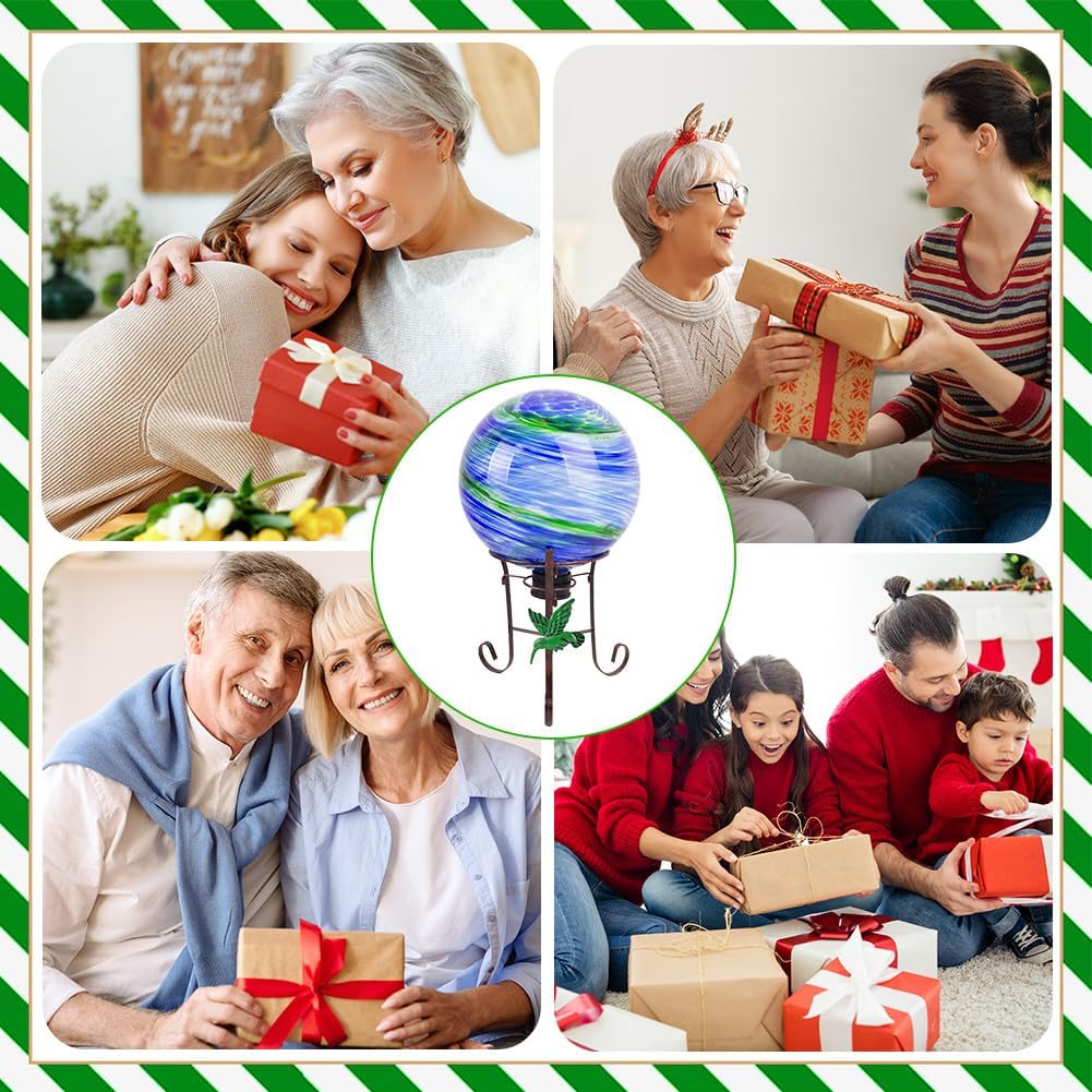 10" Diameter Gazing Ball with 8.5" Hummingbird Metal Stand Outdoor Garden Decor,Glass Globe Sphere Yard Art Decorations Outdoor,Glass Gazing Balls for Garden,Home,Lawn,Patio,Porch(Blue)