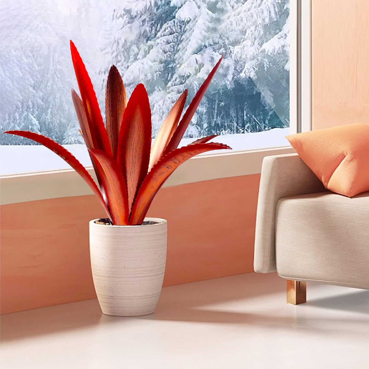 TOMBABY Enlarge Thickened Wind Resistant Metal Agave Garden Art Metal Plant Country Garden Sculpture Statue Outdoor Decoration Agave Metal Plant Courtyard Garden Lawn Ornament Gift (2, 12 Leaves red)