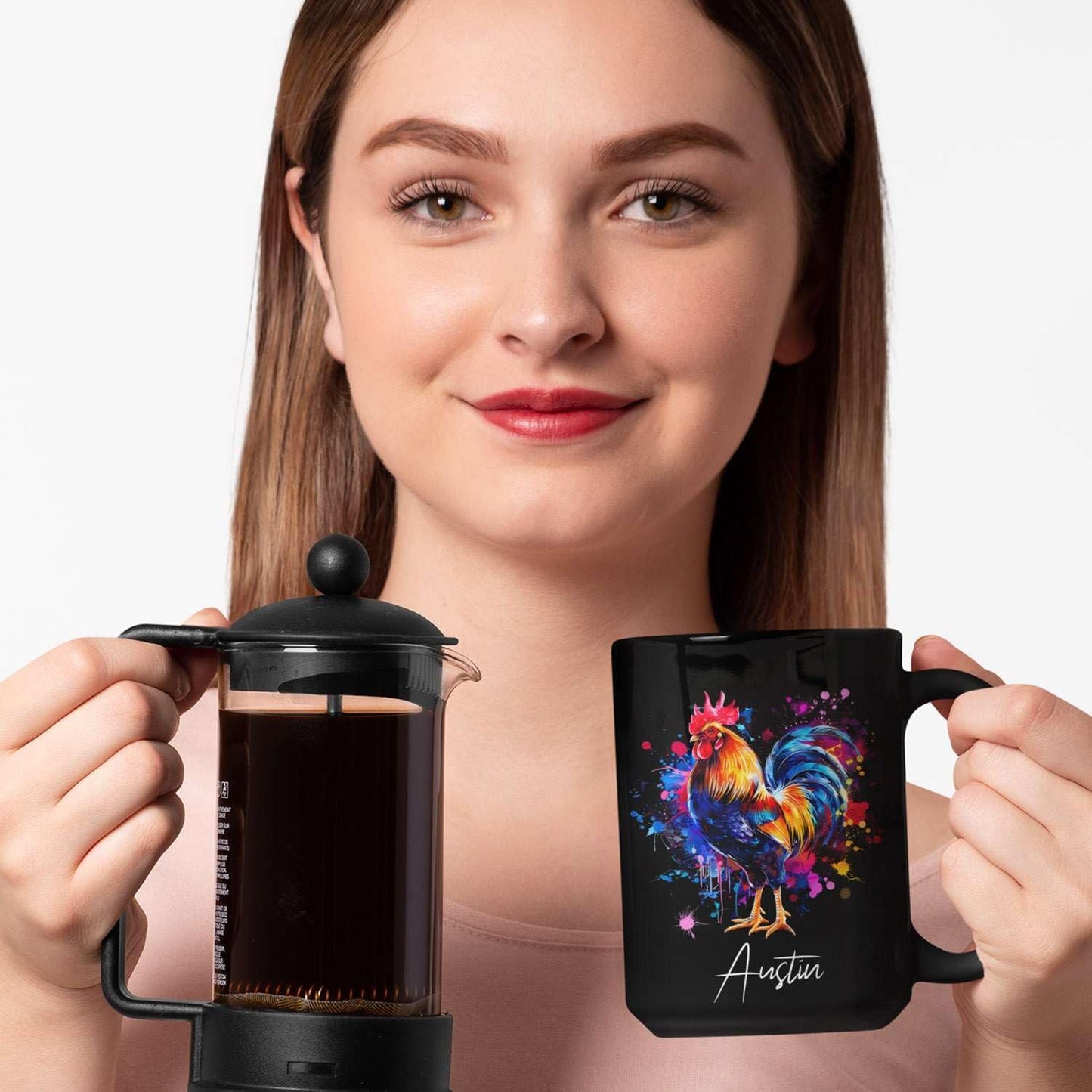 Customized Name Rooster Coffee Mug - Gift for Men Women, Personalized Black Cup, Unique Chicken Ceramic 11oz 15oz, Funny Colorful Themed