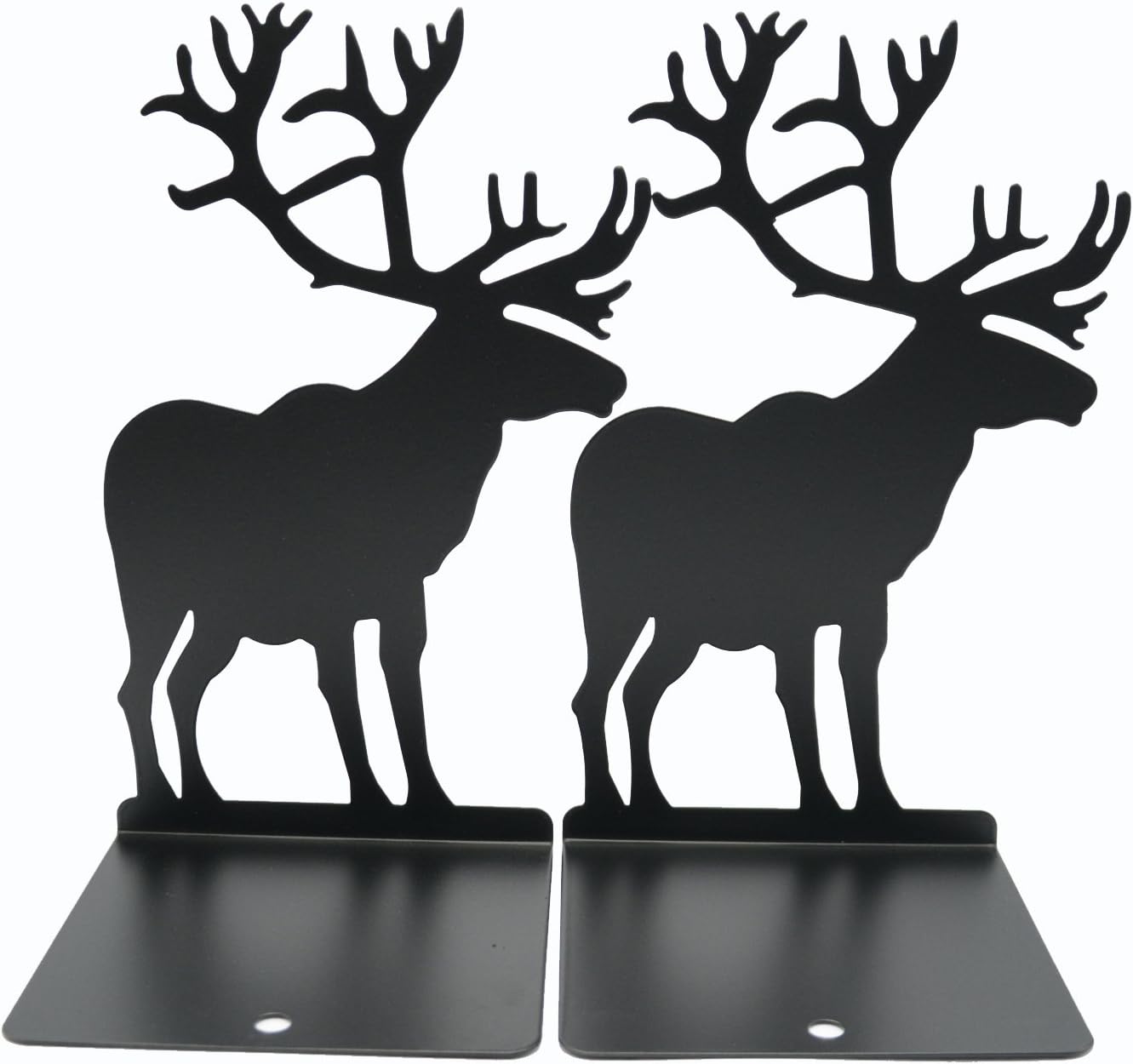 Winterworm Fashion Creative Cartoon Cute Iron Elk Moose Pattern Nonskid Metal Office Desk Bookends (Black)