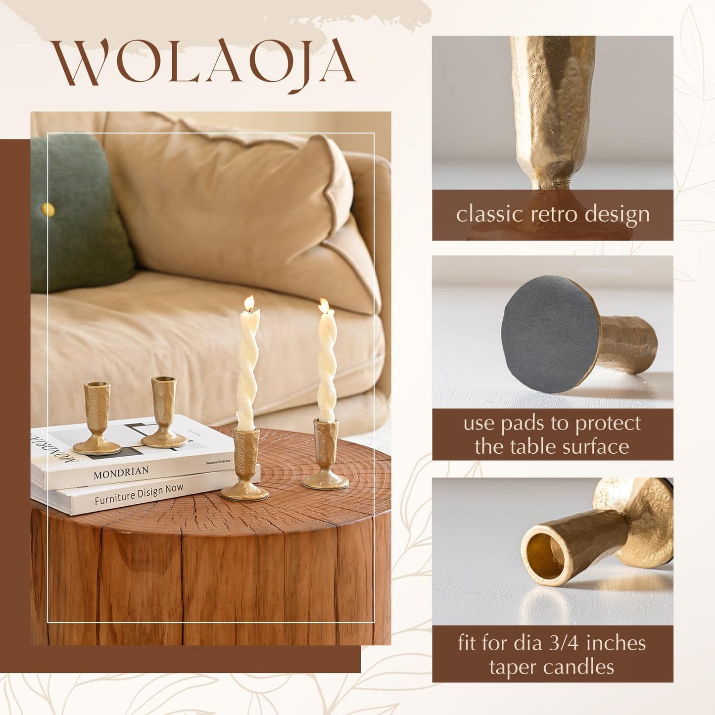 Candle Sticks Holder Decor, Set of 4 Vintage Gold Candle Holders, Modern Decorative Tapered Candlestick Holders Centerpiece for Dining Table Centerpiece, Wedding, Party Decor