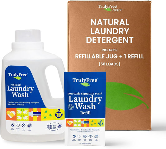Laundry Detergent for Sensitive Skin | Gentle & Safe for Baby Clothes | Plant-Based | Easy to Dissolve to Create a Liquid| Include 1 Refillable Bottle| Signature Scent (50 Loads)