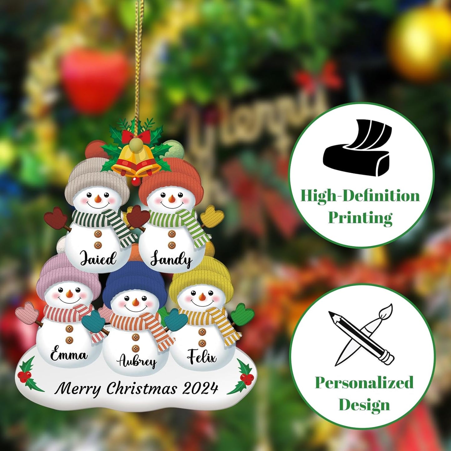 Personalized Snowman Christmas Ornament 2025, Photo Acrylic Customized Family Christmas Snowman Ornament with Picture for Xmas Tree Decor Custom Gifts