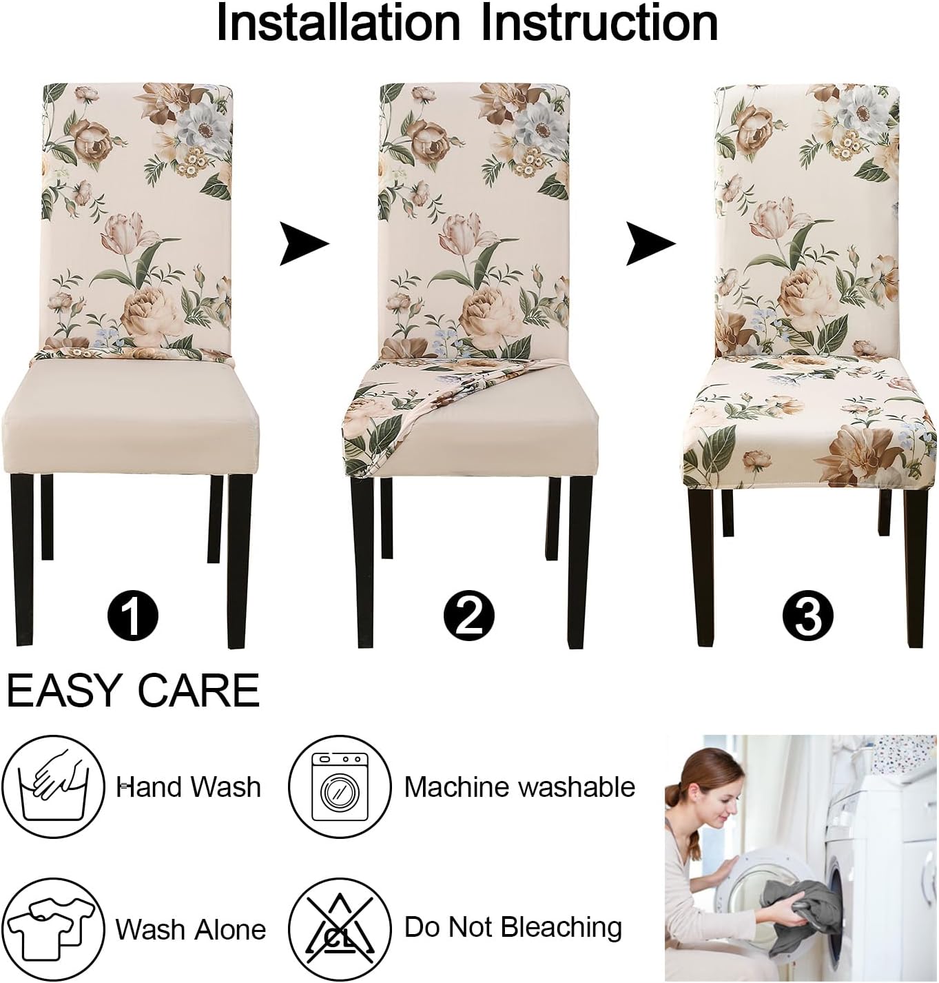 JQinHome Pattern Chair Covers for Dining Room Set of 4, High Stretch Removable Washable Parsons Chair Slipcover for Home Party Hotel Wedding Ceremony (Peony Flower,4PCS)