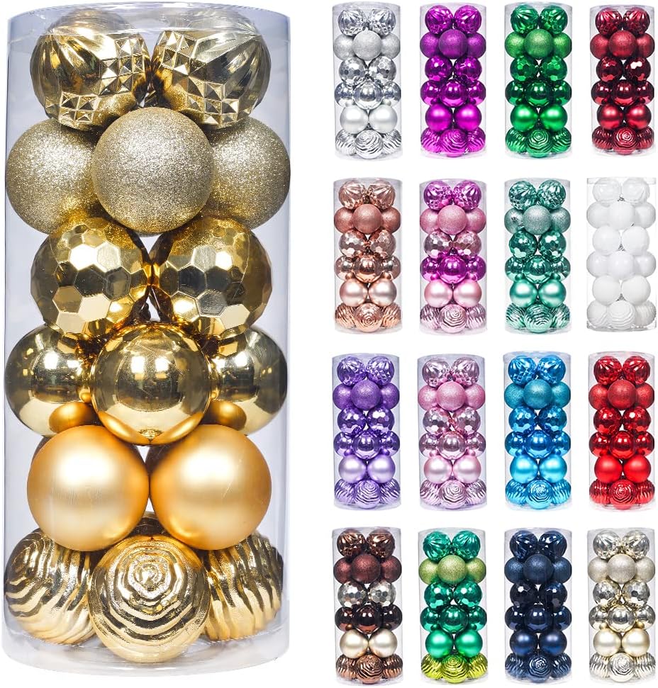 XmasExp 60mm/2.36" Christmas Ball Ornaments Shatterproof Christmas Ornaments Set Decorations for Xmas Tree Balls - 24ct (2.36'', Gold)