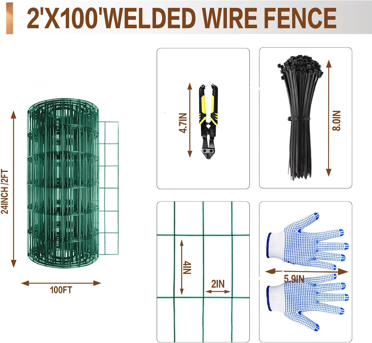 Tongmo 2 ft x 100 ft Green PVC Coated Welded Wire Fence, 16GA Garden Chicken Wire Fence Roll, Mesh Size 2" x 4" Hardware Cloth, Ideal for Yard Protection and Poultry Netting