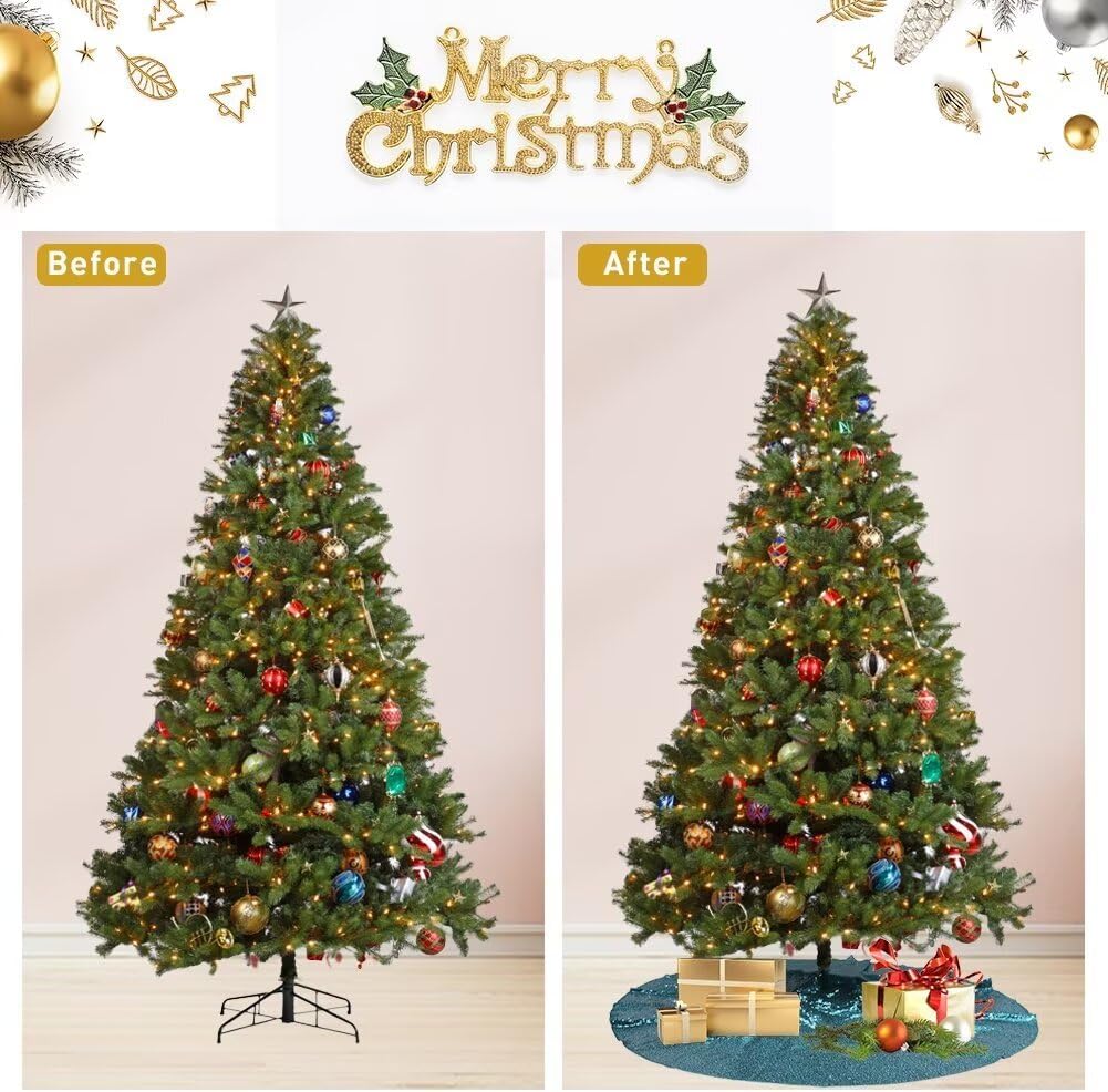 Eternal Beauty Christmas Tree Skirt, 70 Inch Teal Sequin Tree Skirt Small Xmas Tree Skirt for Christmas Tree Decorations