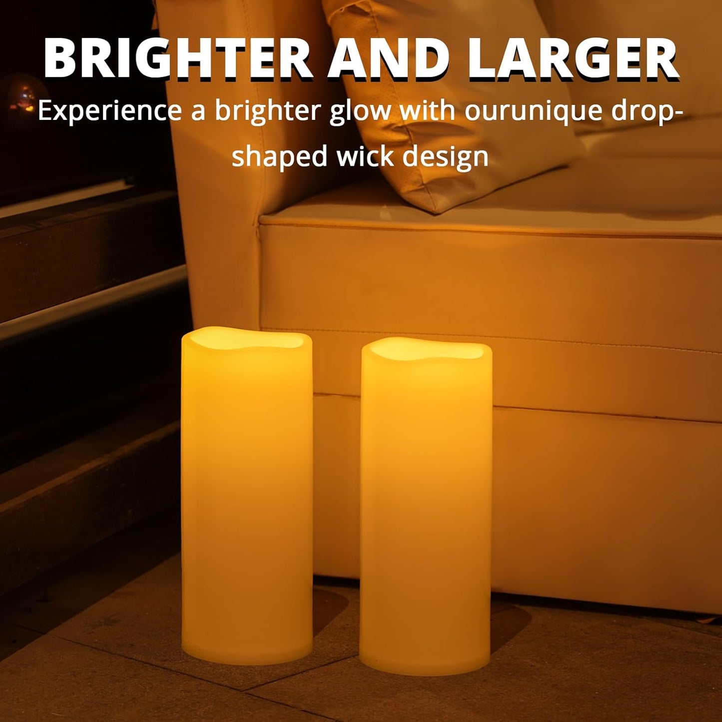 NURADA Large Outdoor Flameless Candles 12" x 5" - Waterproof LED Pillar Flickering Candle Battery Operated with Timer Remote Control for Patio Porch Lanterns Decor - Long Lasting Set of 2