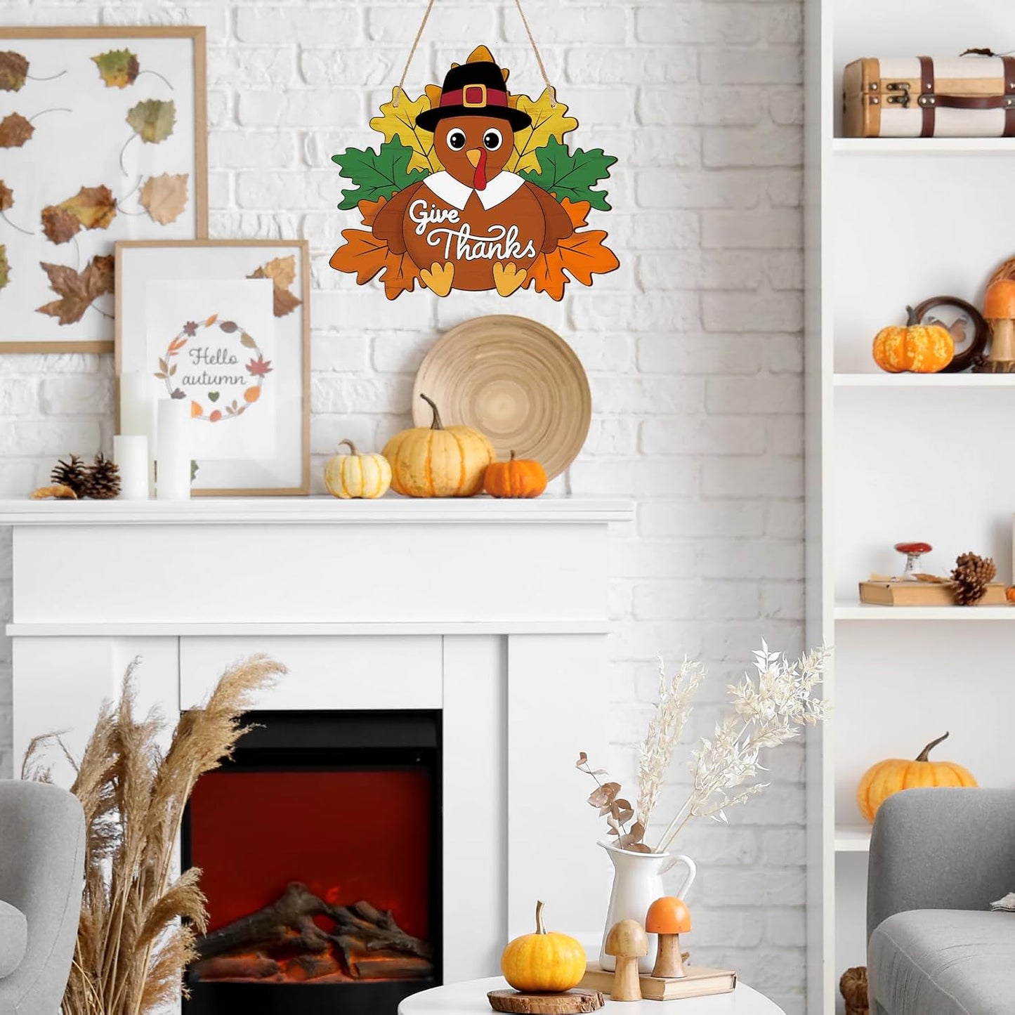 Paintable Thanksgiving Ornaments 3 Sets, Wooden Turkey Ornaments to Paint, Unfinished Give Thanks Wreaths Wood Crafts for Painting, Wood Cutouts DIY Ornament for Door Decor