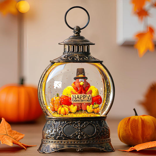 Christmas Fall Snow Globes Thanksgiving Water Lantern Swirling Glitter Snow Globe for Autumn Harvest Day Decorations Home Fall Decor Gifts (Turkey & Pumpkins)