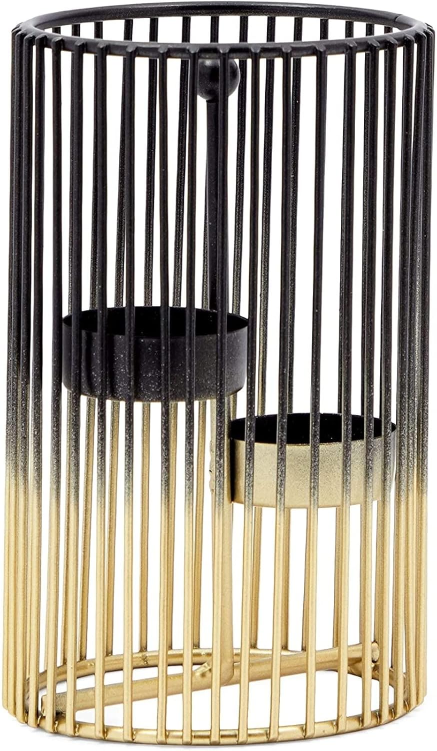 Juvale Set of 2 Black and Gold Geometric Candle Holders for Modern Table Decor (2 Sizes) - Black and Gold Candle Holder Set for Table Centerpieces