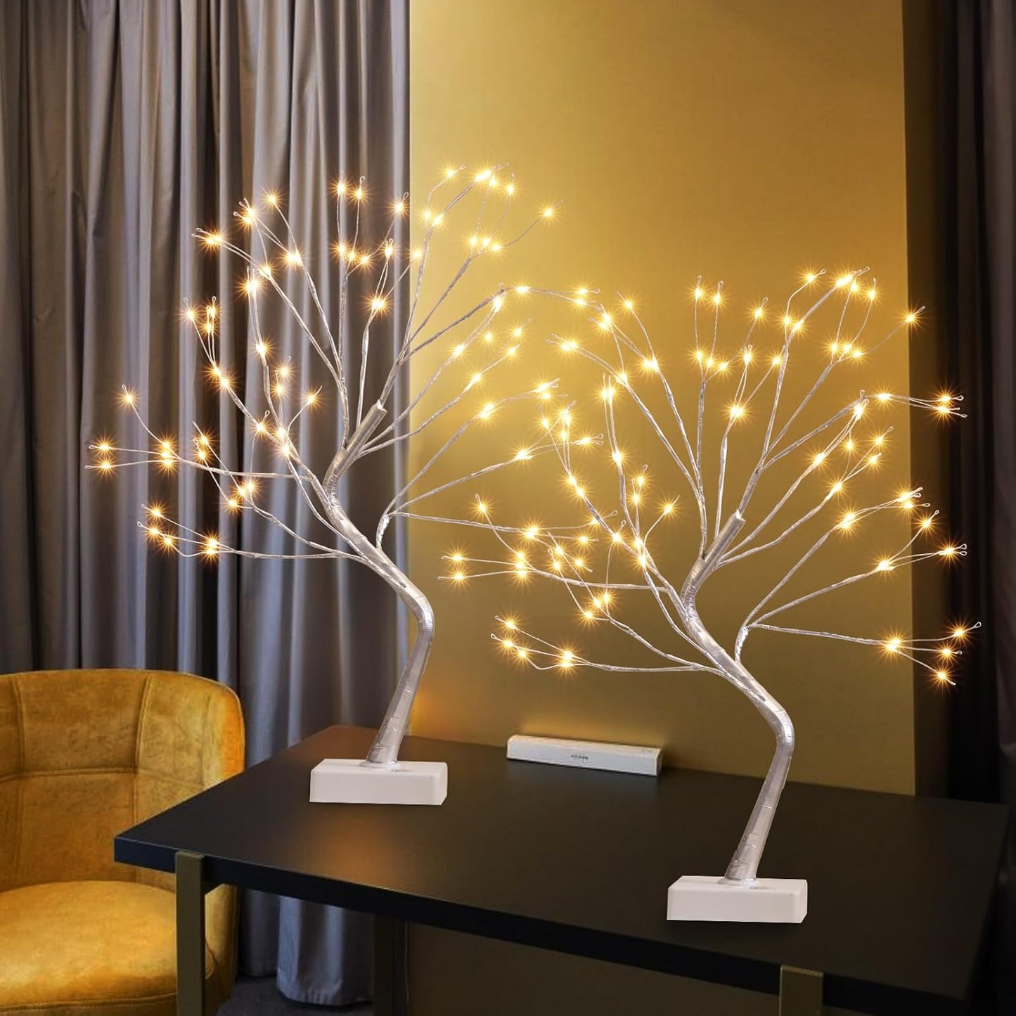 EAMBRITE Fairy Light Tree, 108 Led Light up Trees Decor Indoor, 8 Modes Fairy Light Spirit Tree for Christmas Decorations, USB& Battery Tabletop Bonsai Tree for Home Bedroom Decorations (2 PK, Sliver)