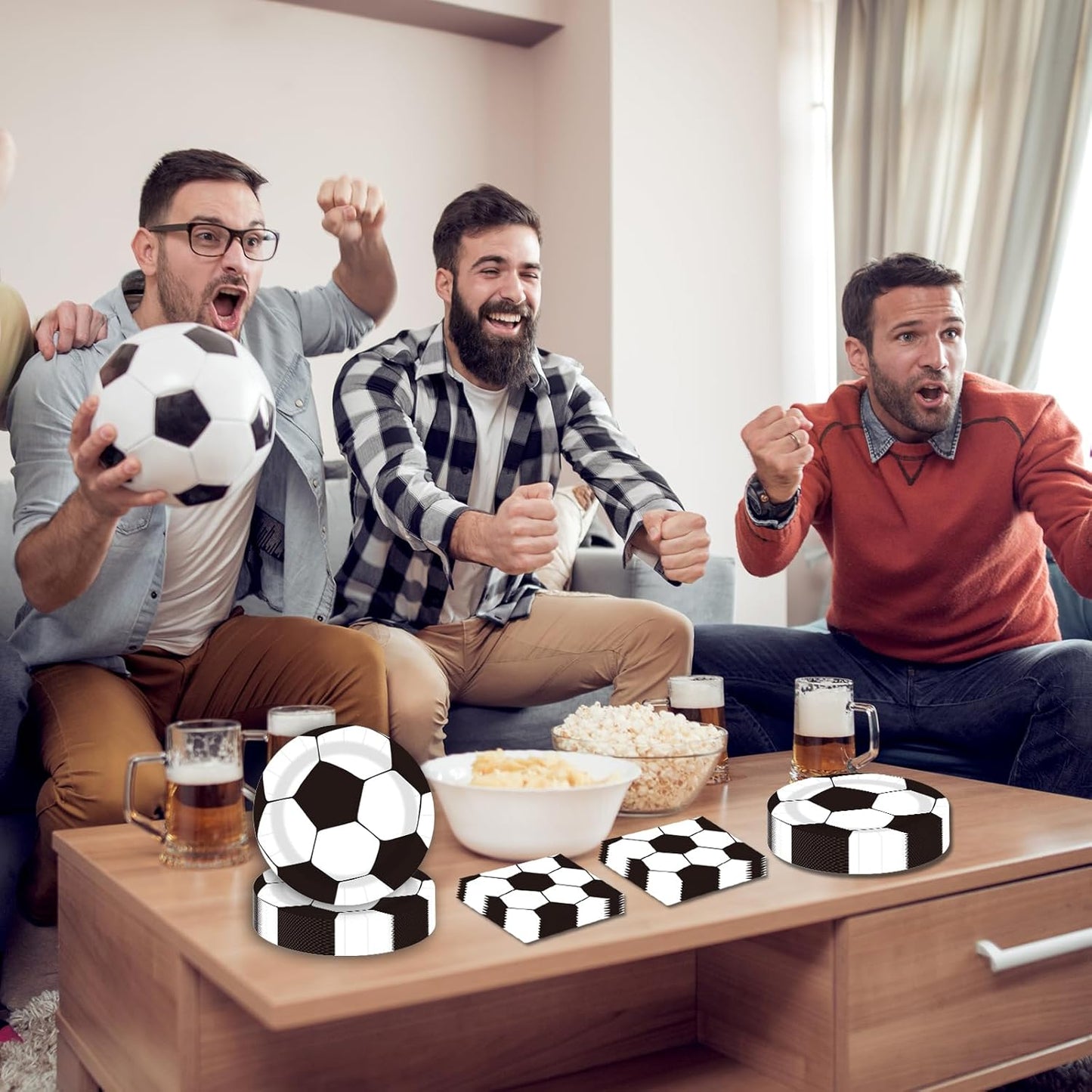 Soccer Ball Party Paper Plates and Napkins Disposable 9 inch 20 pcs Dessert Cake Plates & 20 pcs Napkins Tableware for Fruit Cake Party Decorations