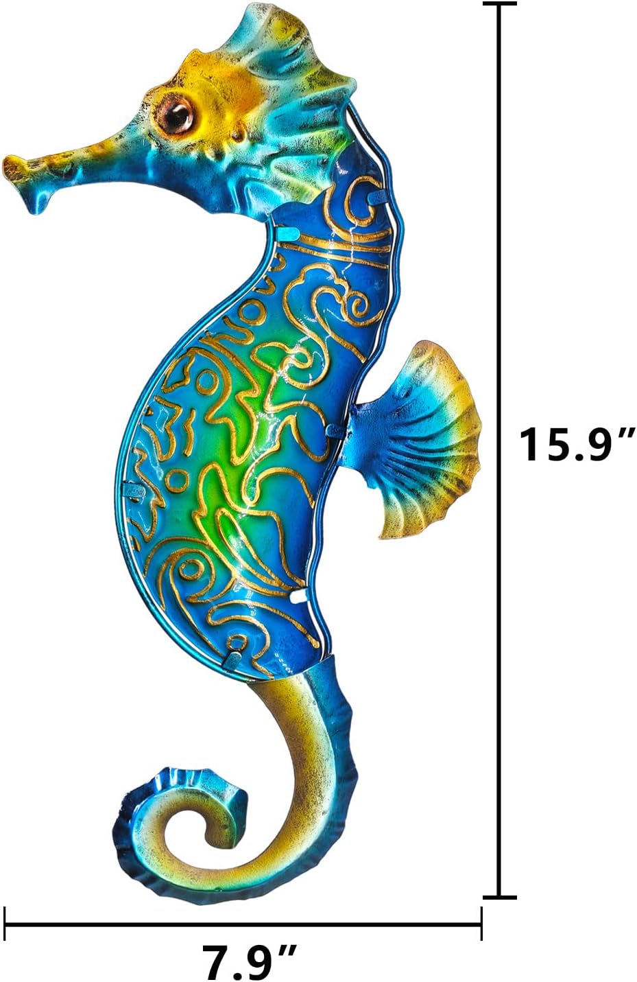 John's Studio Seahorse Sea Wall Decor Outdoor Metal Garden Hanging Art Glass Sculptures Home Ocean Theme Decorations for Kitchen Bathroom and Pool