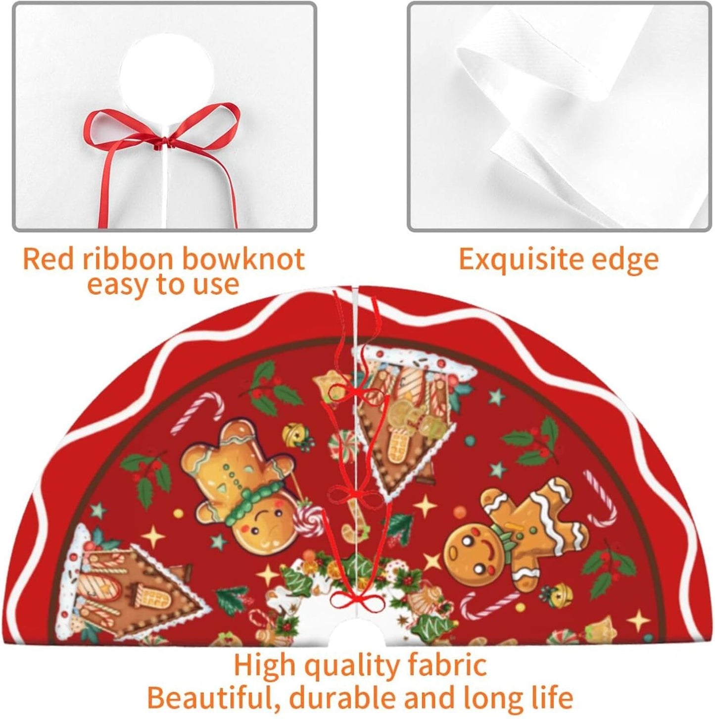 Gingerbread Man Candy Christmas Tree Skirt Xmas Tree Mat Christmas Tree Ornaments Decorations Holiday Party Indoor Outdoor 48"